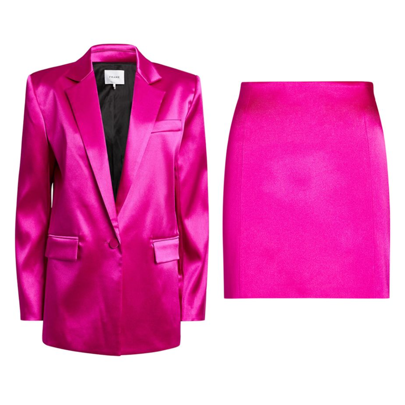 Frame Pink Satin Blazer  Seamed Mini Skirt Size XXS Magenta polyester