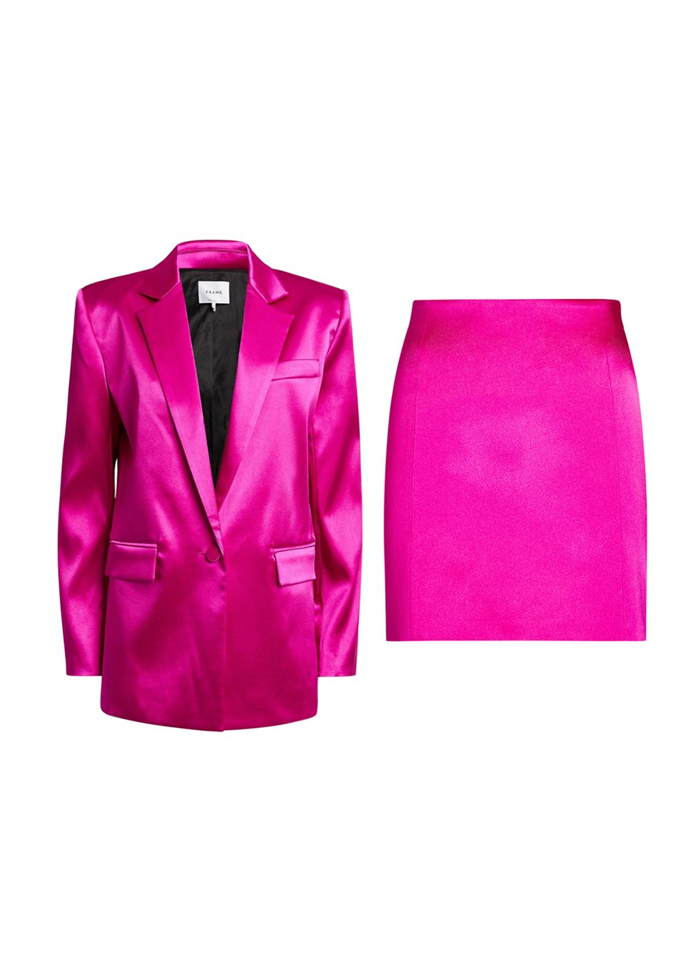 Frame Pink Satin Blazer  Seamed Mini Skirt Size XXS Magenta polyester