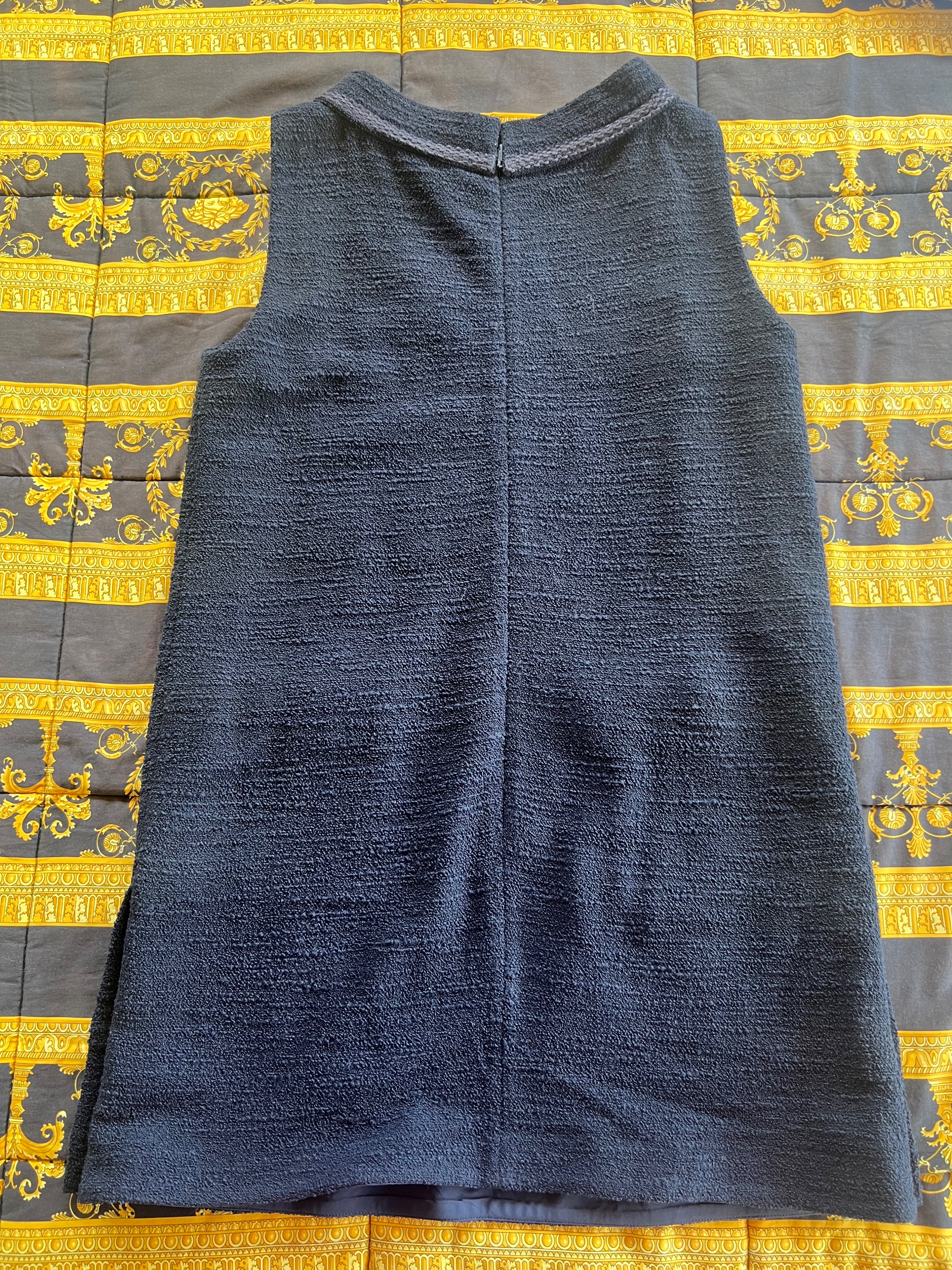 Gucci Navy Wool Blend Shift Dress with Gold Detail Size L Navy Blue wool-blend