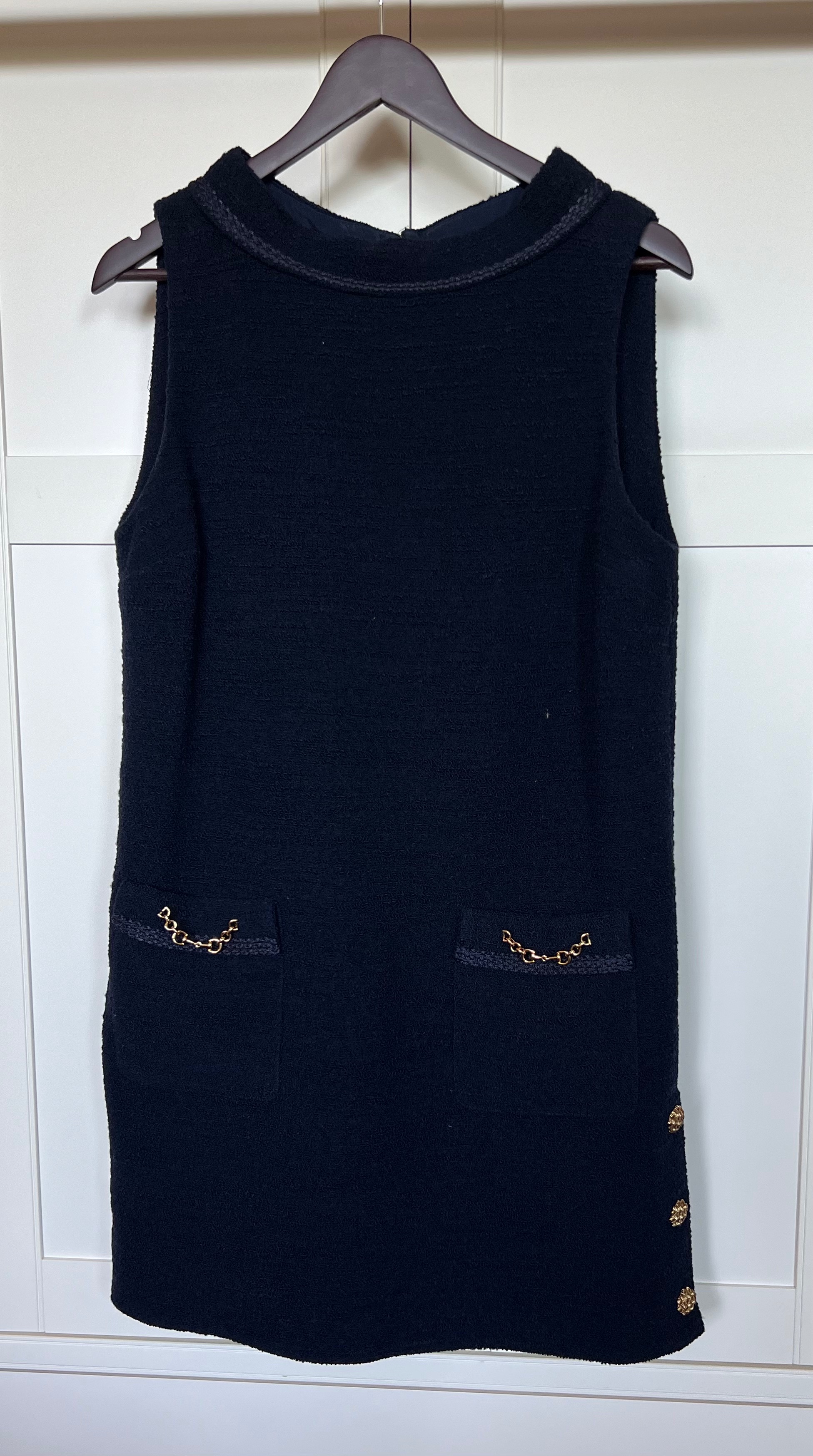 Gucci Navy Wool Blend Shift Dress with Gold Detail Size L Navy Blue wool-blend