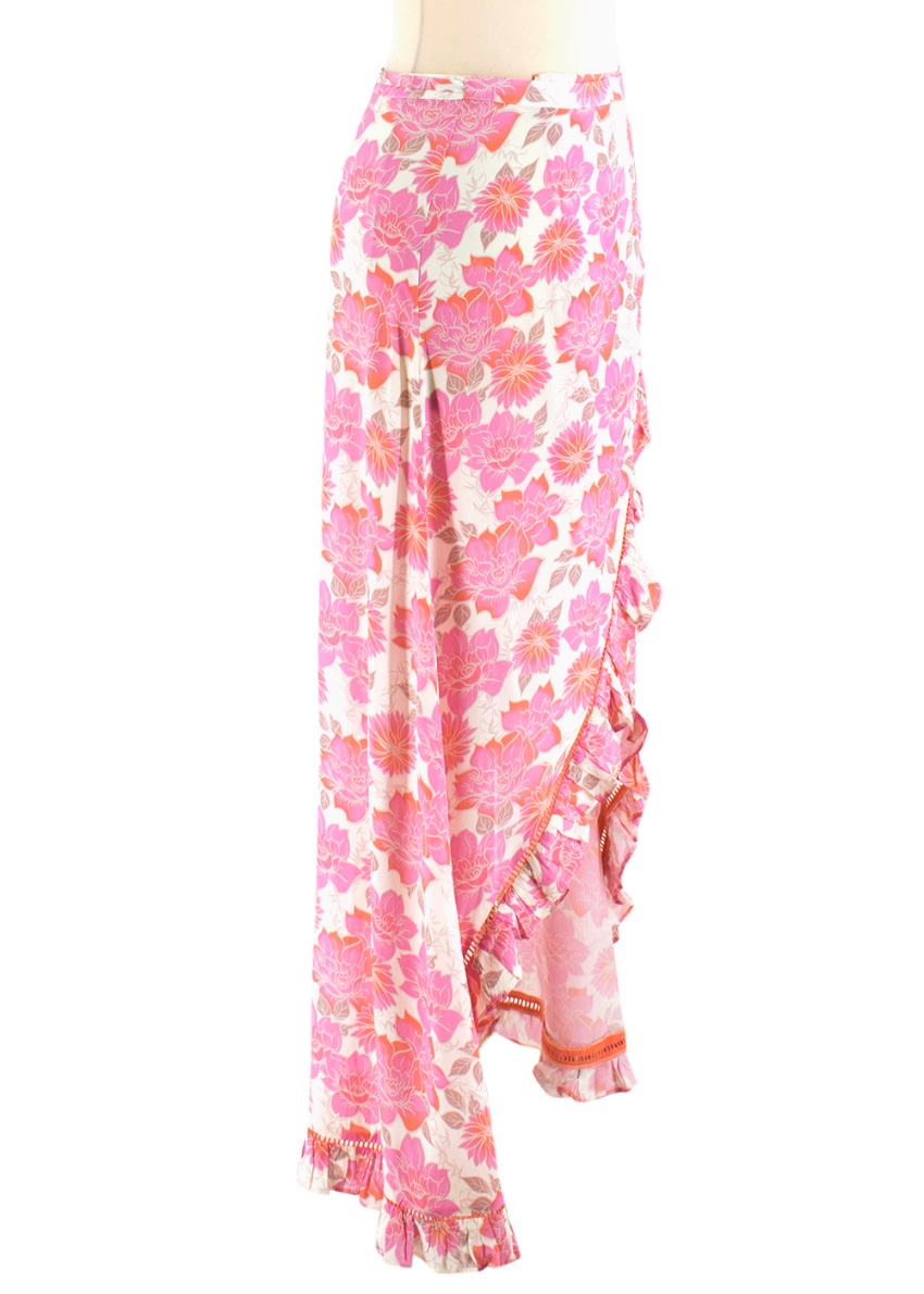 Preowned Paloma Blue Pink Floral Wrap Ruffle Skirt Size S Floral / Patterned viscose