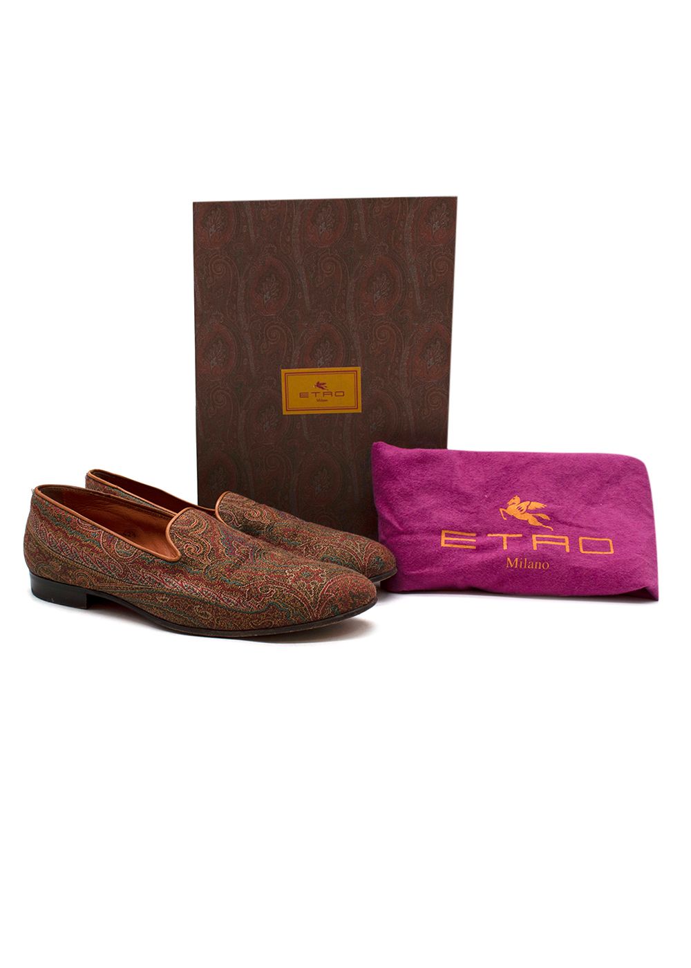 Men's Preowned Etro Paisley Embroidered Slip On Loafers Size 425 leather