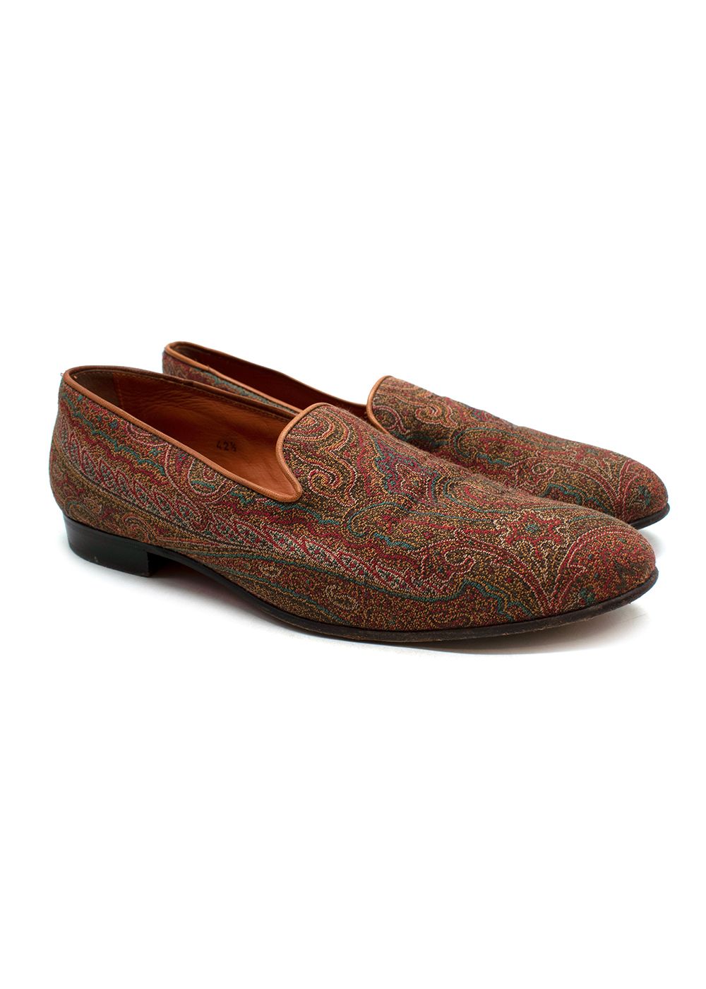 Men's Preowned Etro Paisley Embroidered Slip On Loafers Size 425 leather