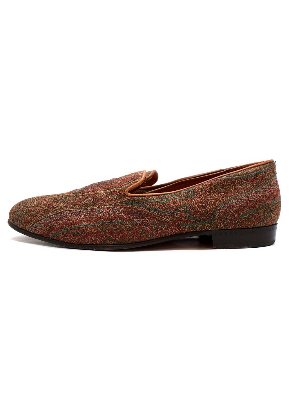 Men's Preowned Etro Paisley Embroidered Slip On Loafers Size 425 leather