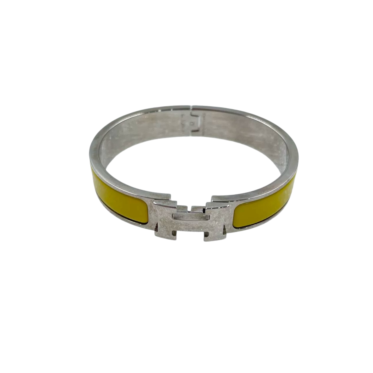 Preowned Hermes Yellow and Palladium Clic H Bracelet enamel