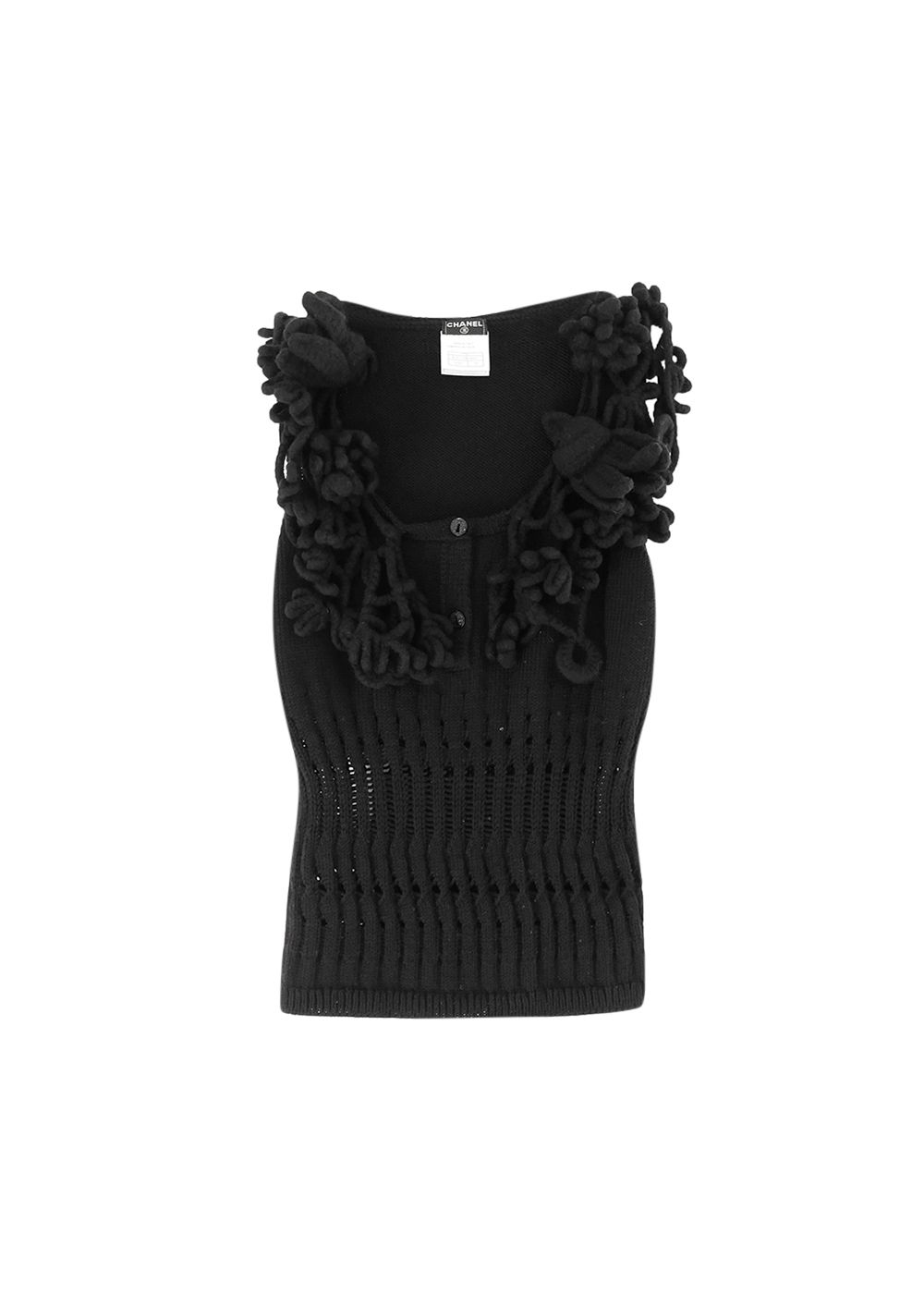 Chanel Fall 2007 Wool  Cashmere Sleeveless Knitted Top Size M Black