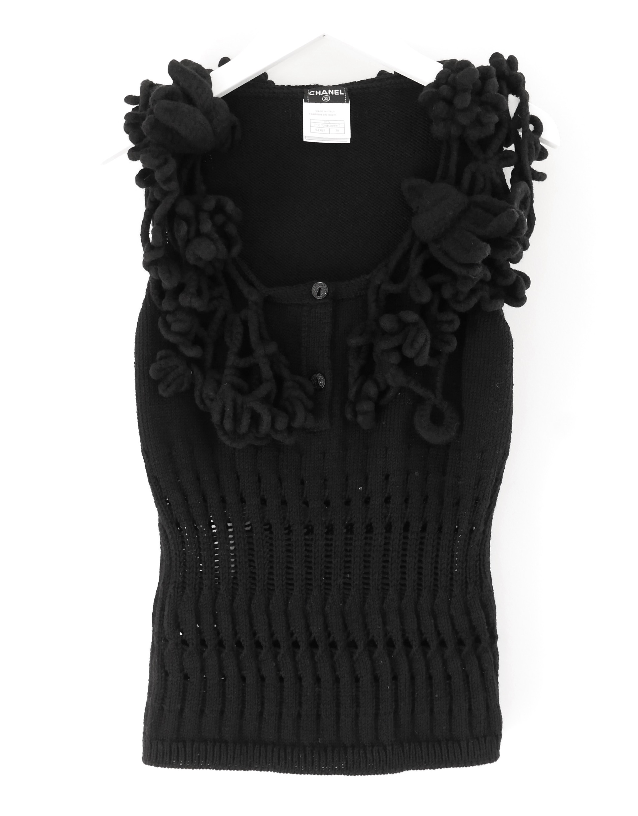 Chanel Fall 2007 Wool  Cashmere Sleeveless Knitted Top Size M Black