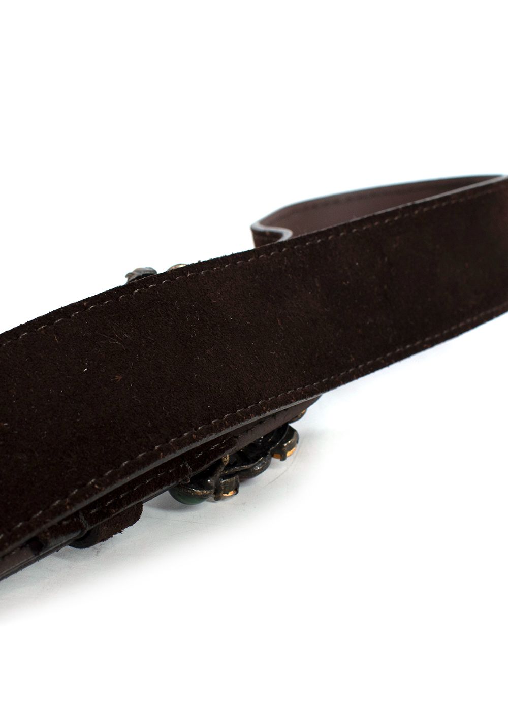 Preowned Blumarine Brown Suede Belt with Crystal Buckle