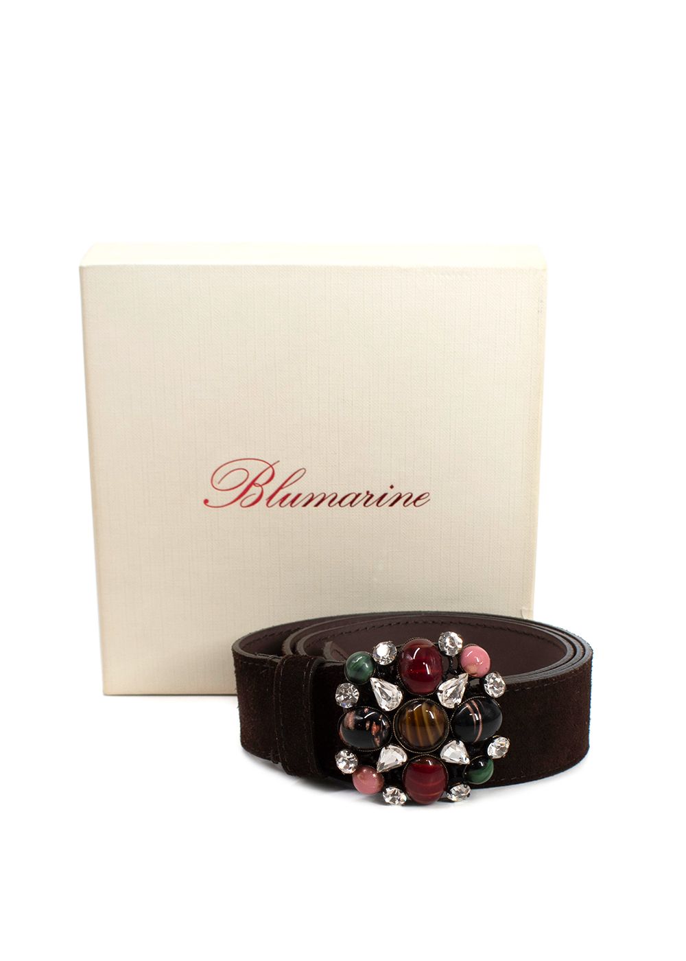 Preowned Blumarine Brown Suede Belt with Crystal Buckle