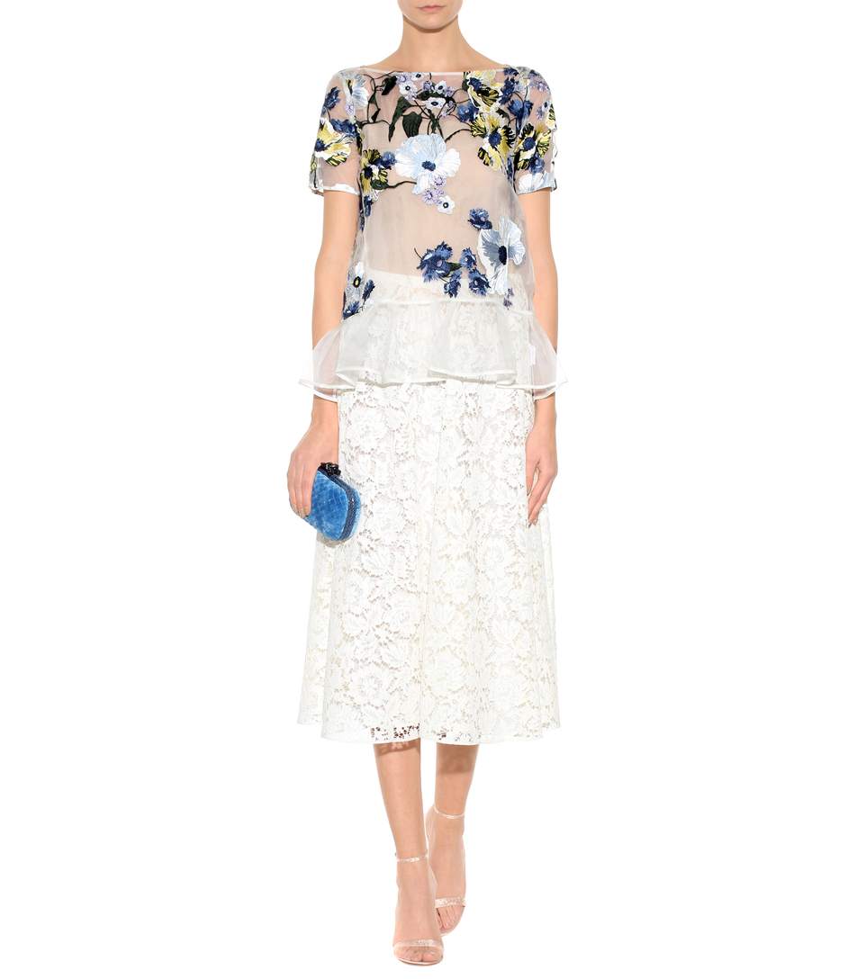 Preowned Erdem Blue Noelle Floral-embroidered Top Size M White silk