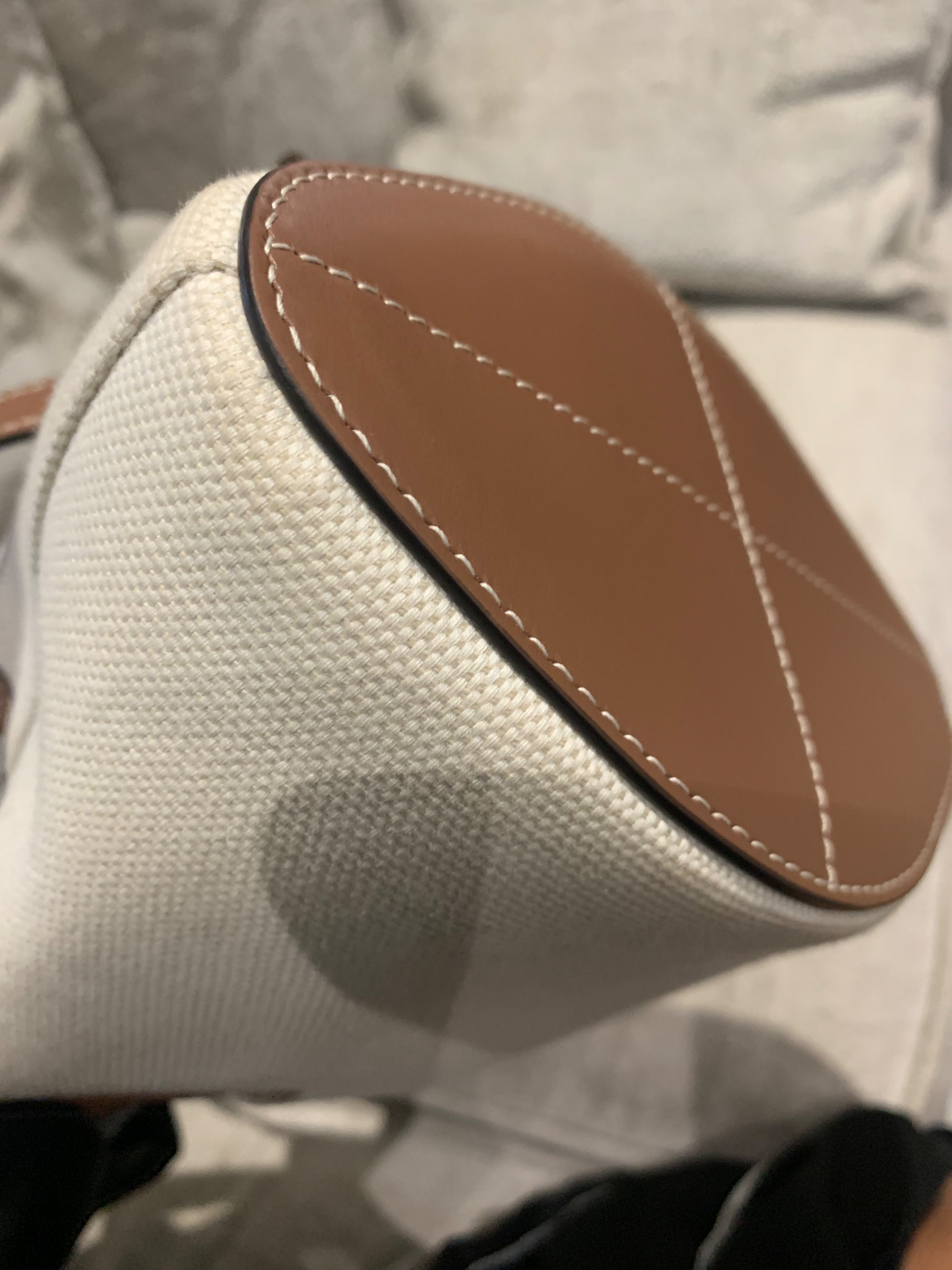 Preowned Burberry Ivory Mini Bucket Bag Neutral embellished leather-trimmed cotton-canvas bucket bag