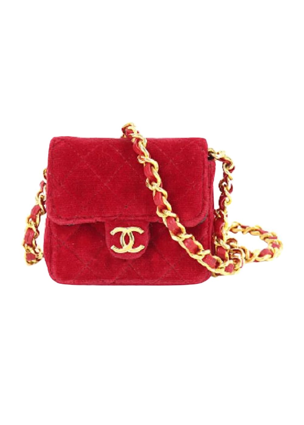 Preowned Chanel 1990 Velvet Micro Flap Bag ROJO