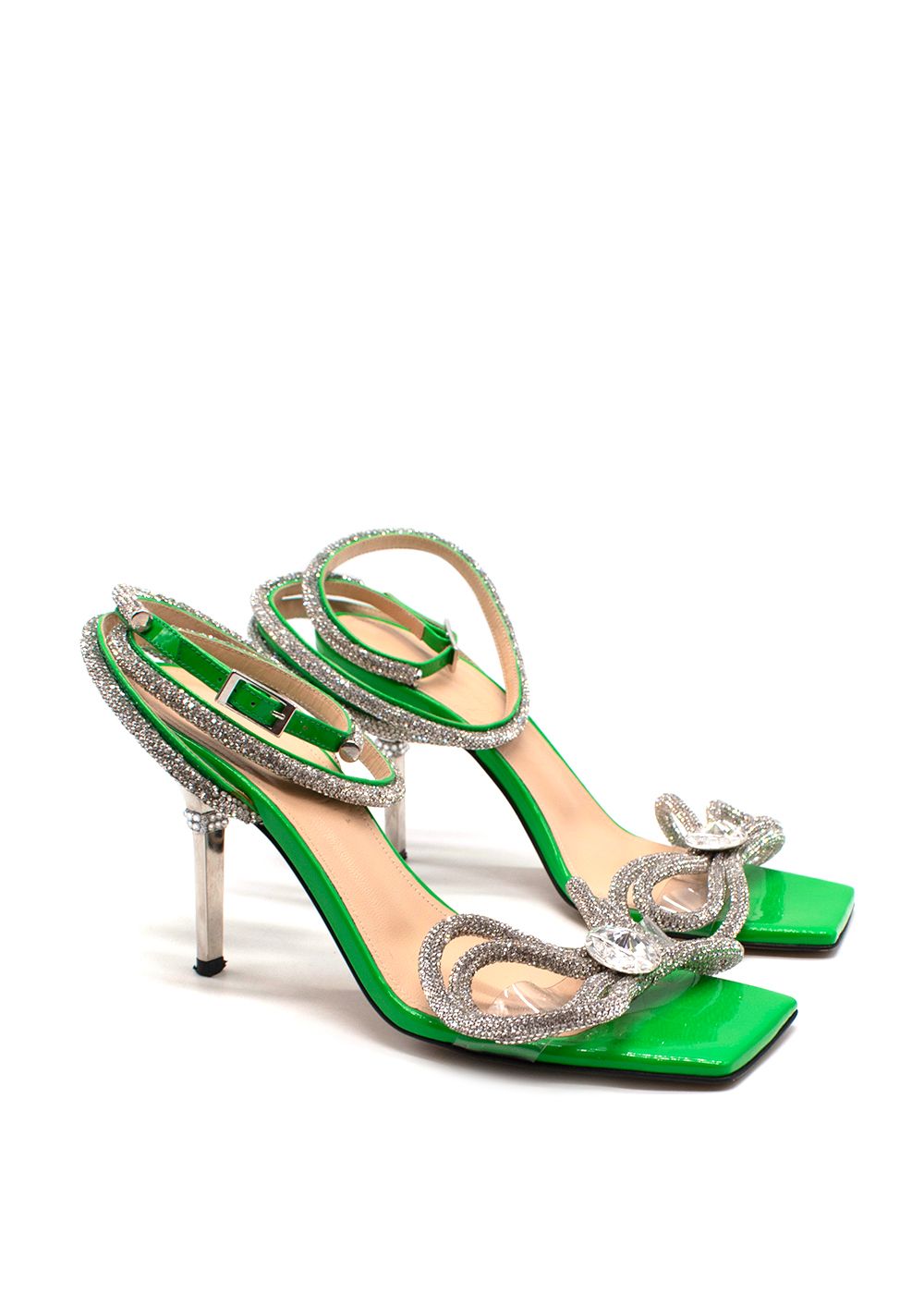 Preowned Mach  Mach Green Double Bow Crystal Pumps Size 37 leather/rubber