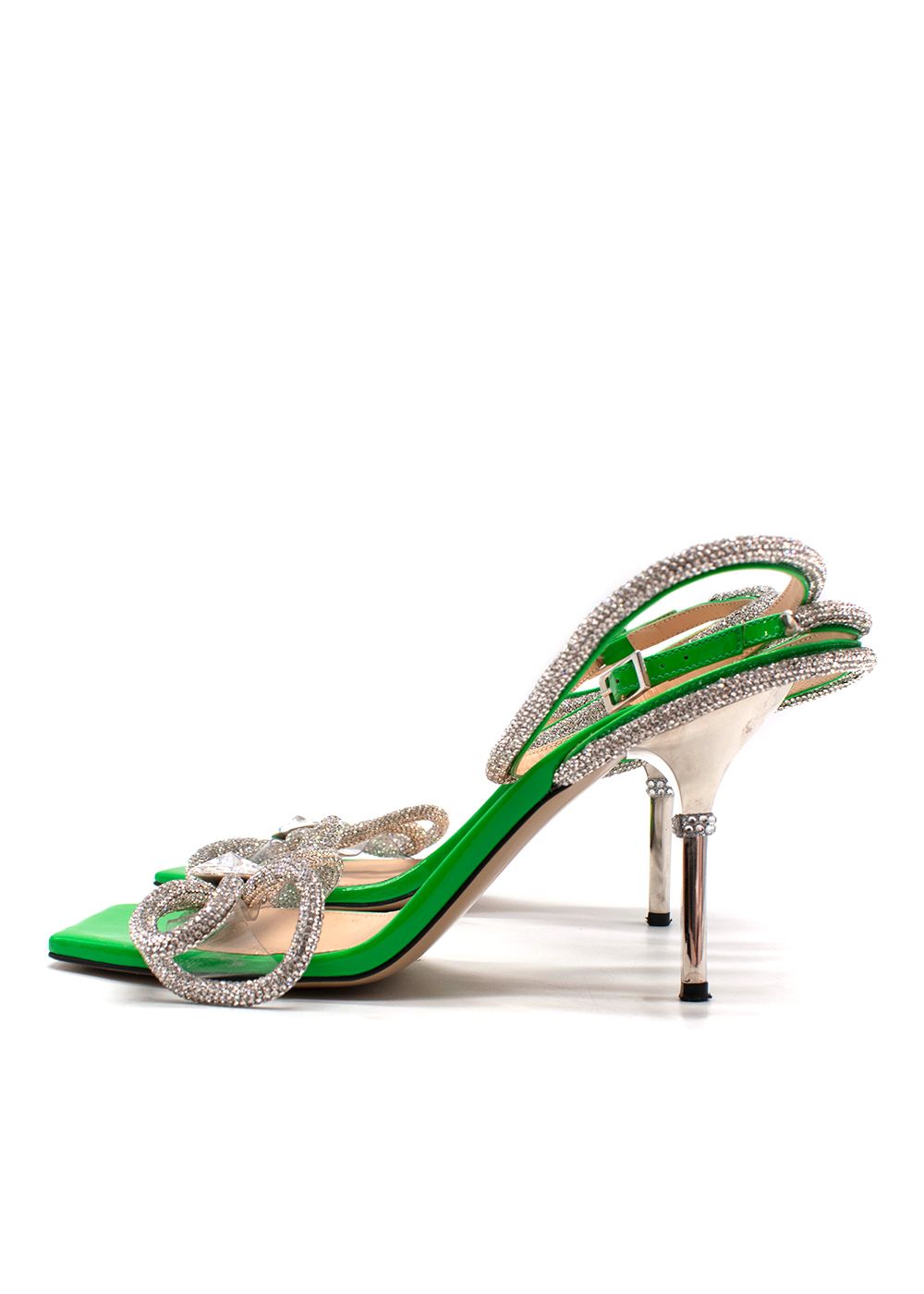 Preowned Mach  Mach Green Double Bow Crystal Pumps Size 37 leather/rubber