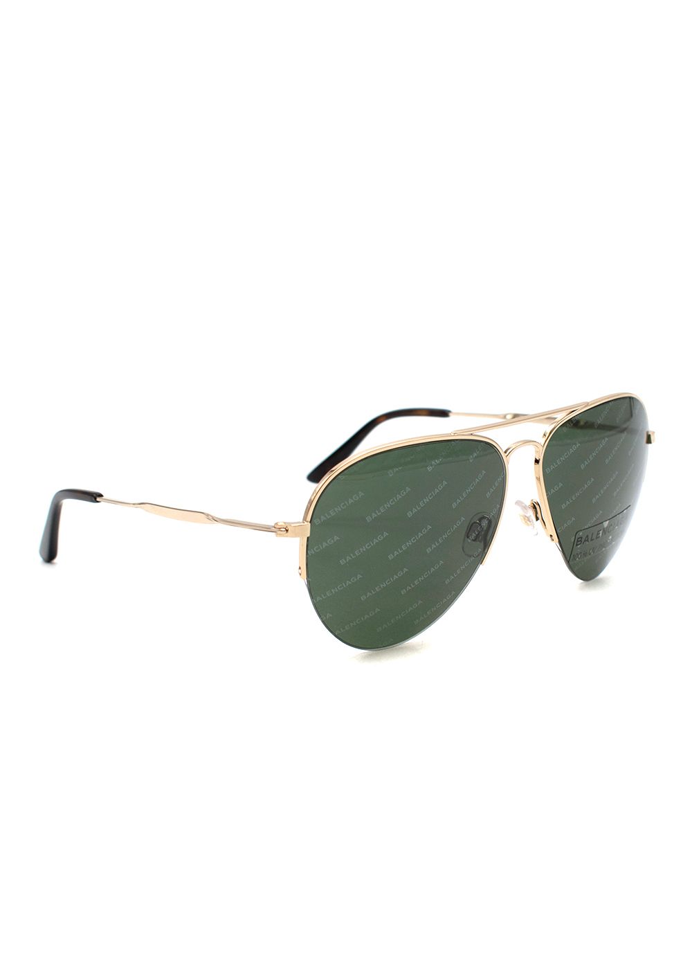 Balenciaga Gold-tone metal logo lens Aviator sunglasses Gold