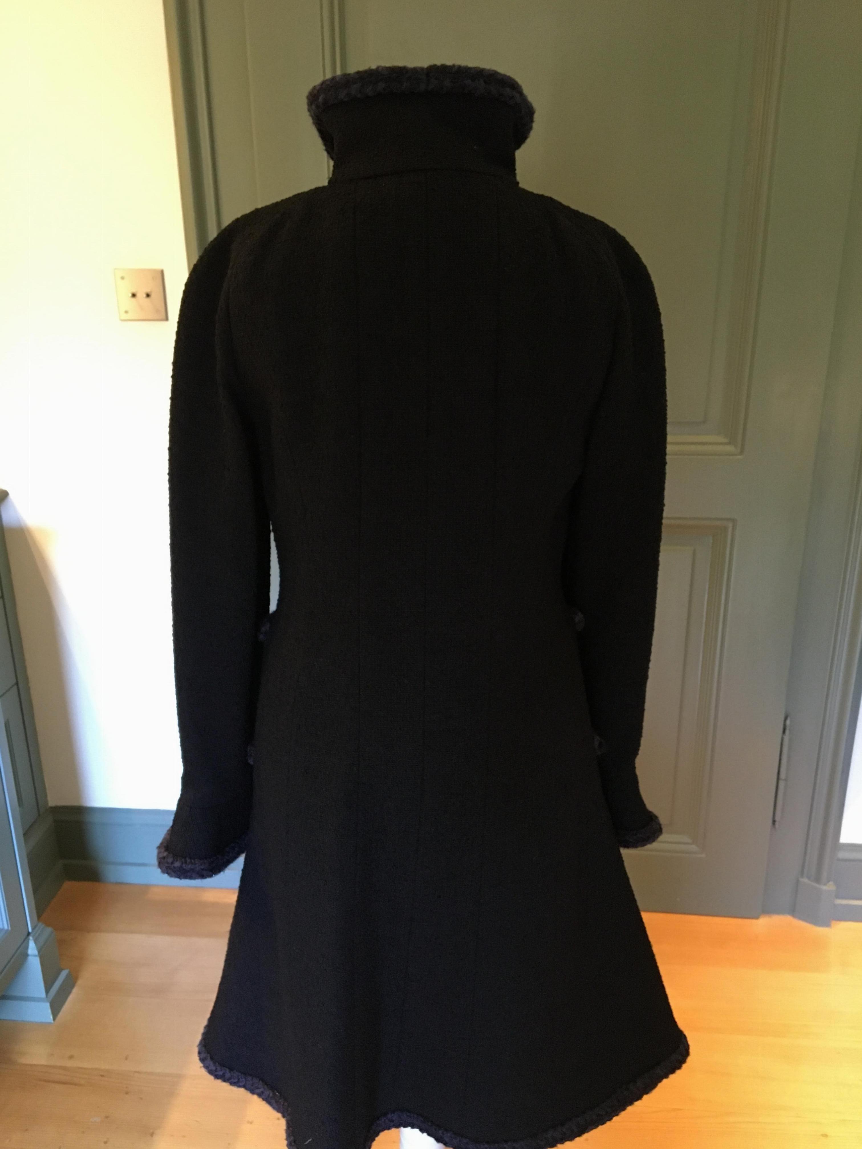 Preowned Chanel Black Tweed Trimmed Wool Blend Coat Size XS