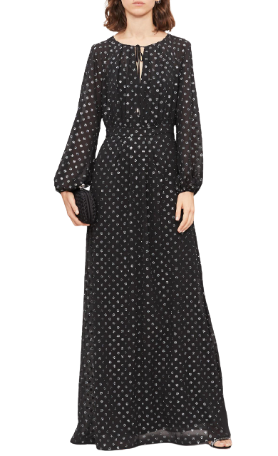 MaxMara Lidia Glitter-dotted Crepe Dress Size XS Sparkly Black polyester