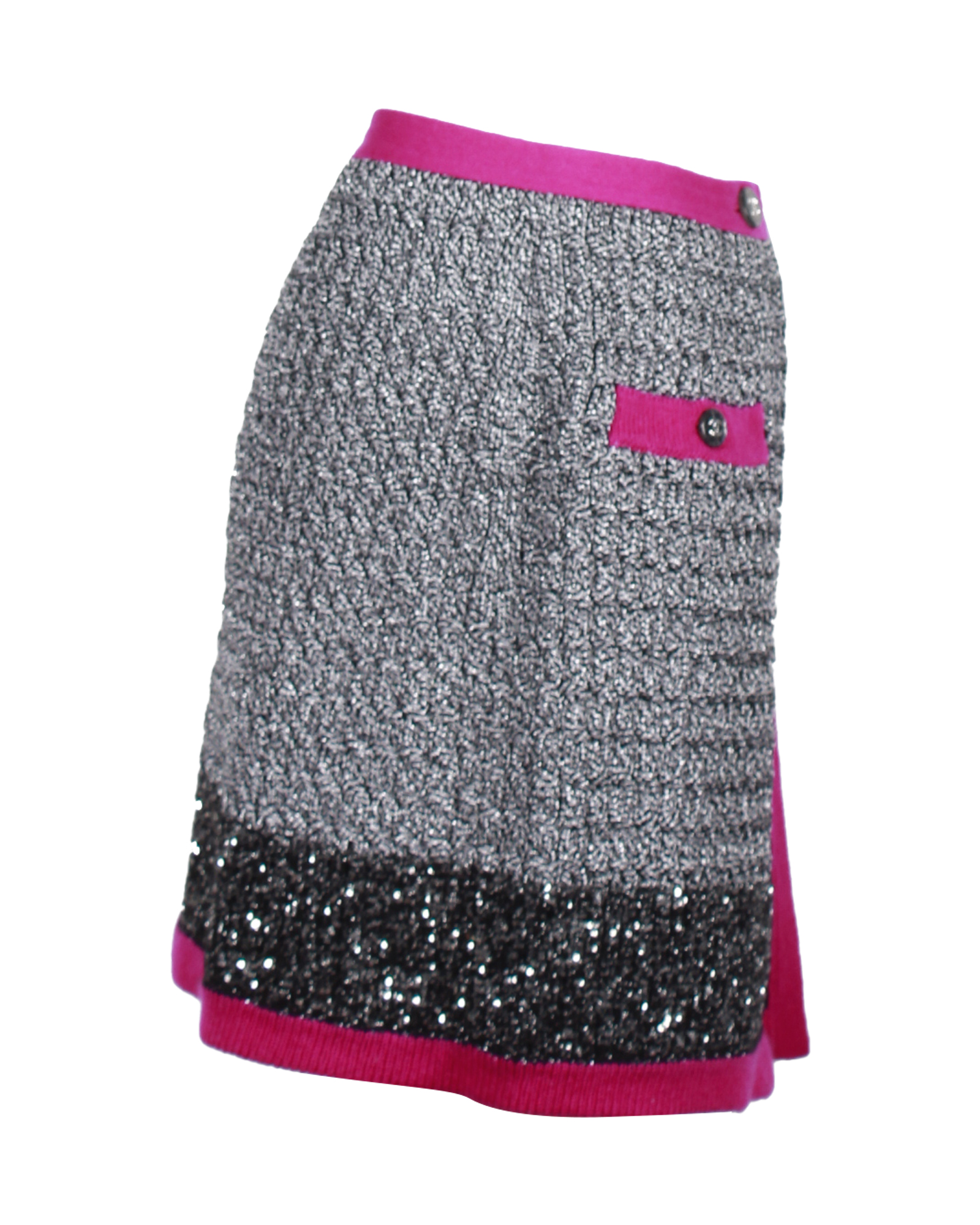 Chanel Grey Wool Colorblock Mini Skirt Size XS