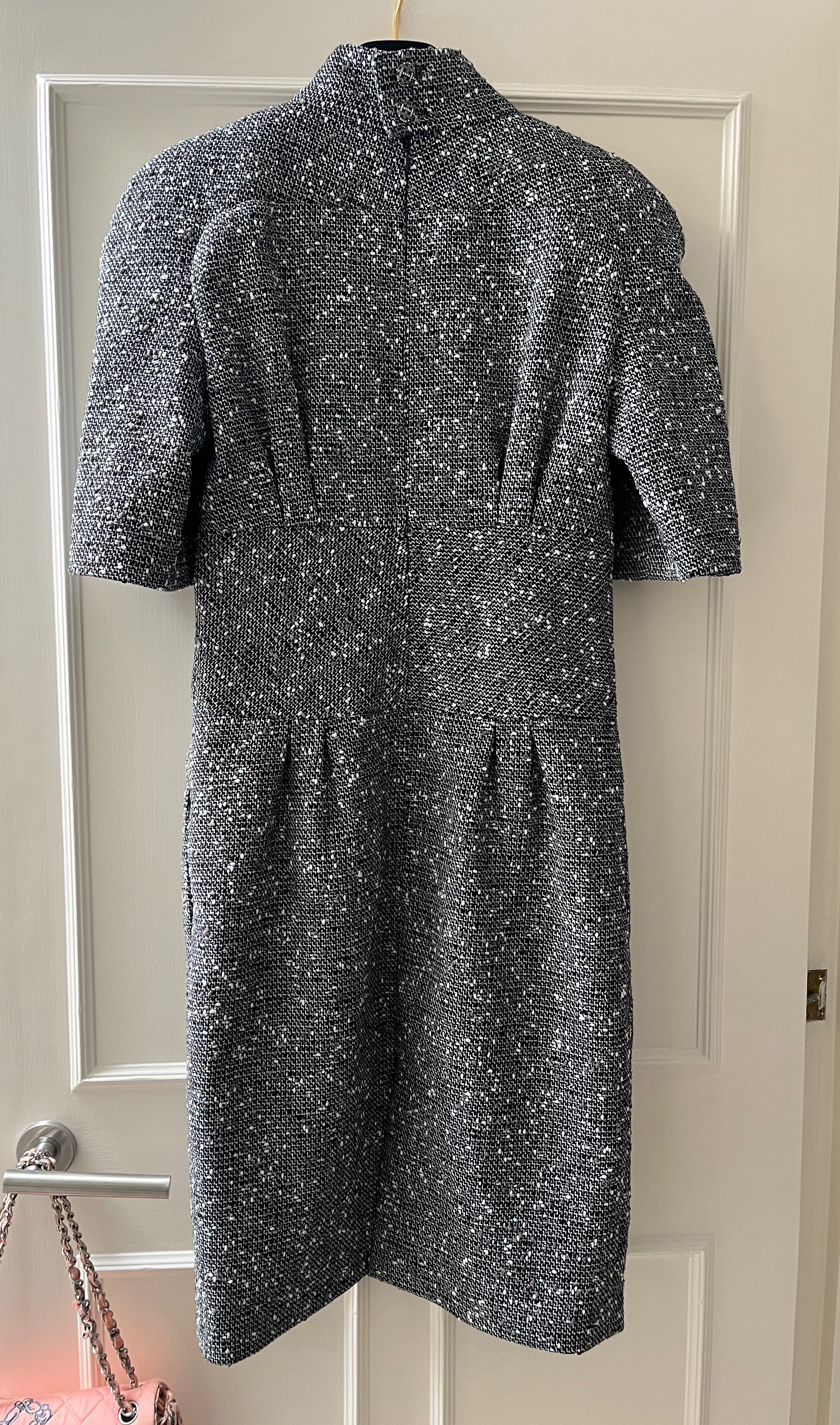 Chanel Black Belted Tweed Midi Dress Size S Black / Grey