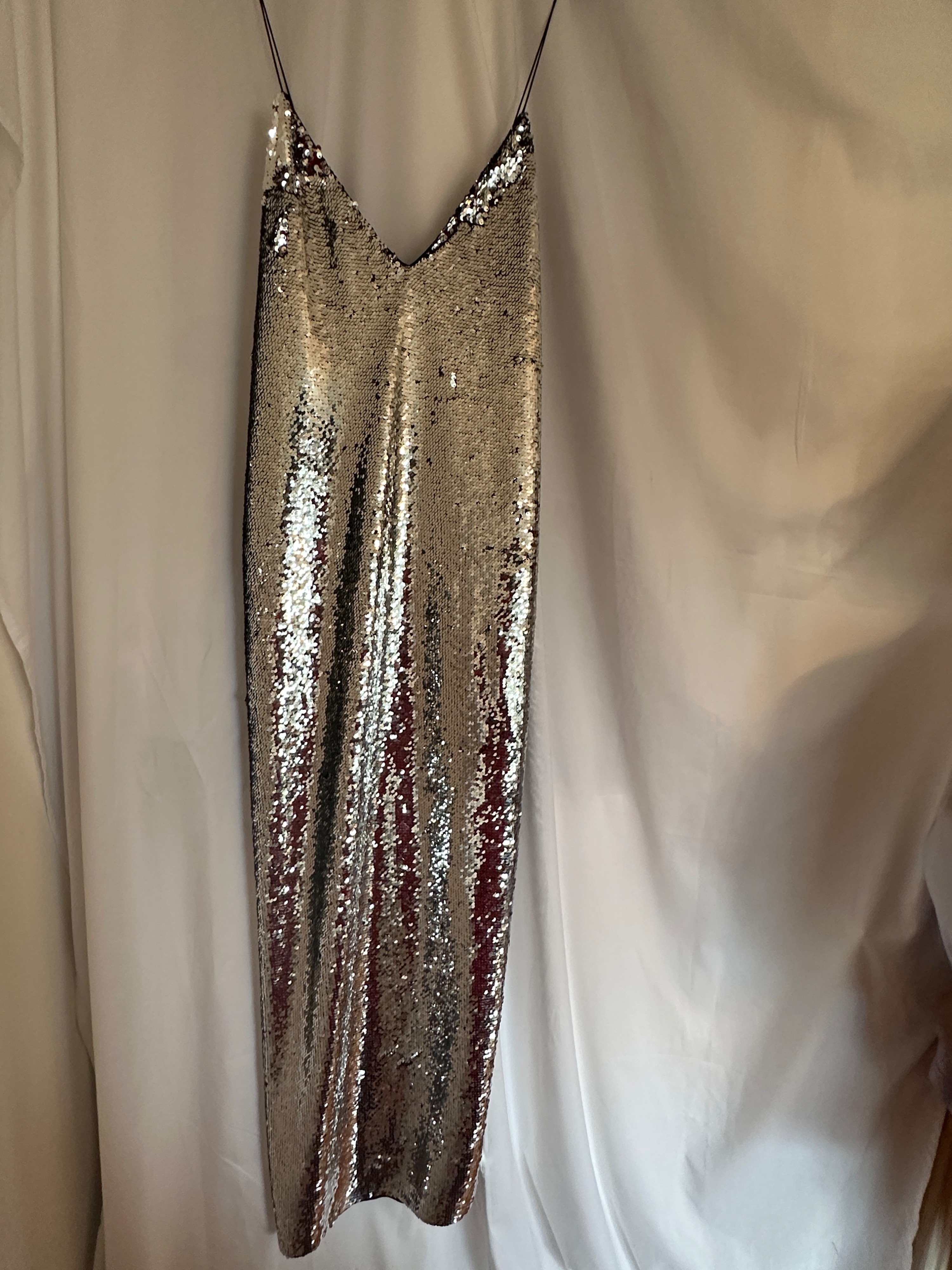 Stella McCartney Silver Sequin Midi Slip Dress Size M