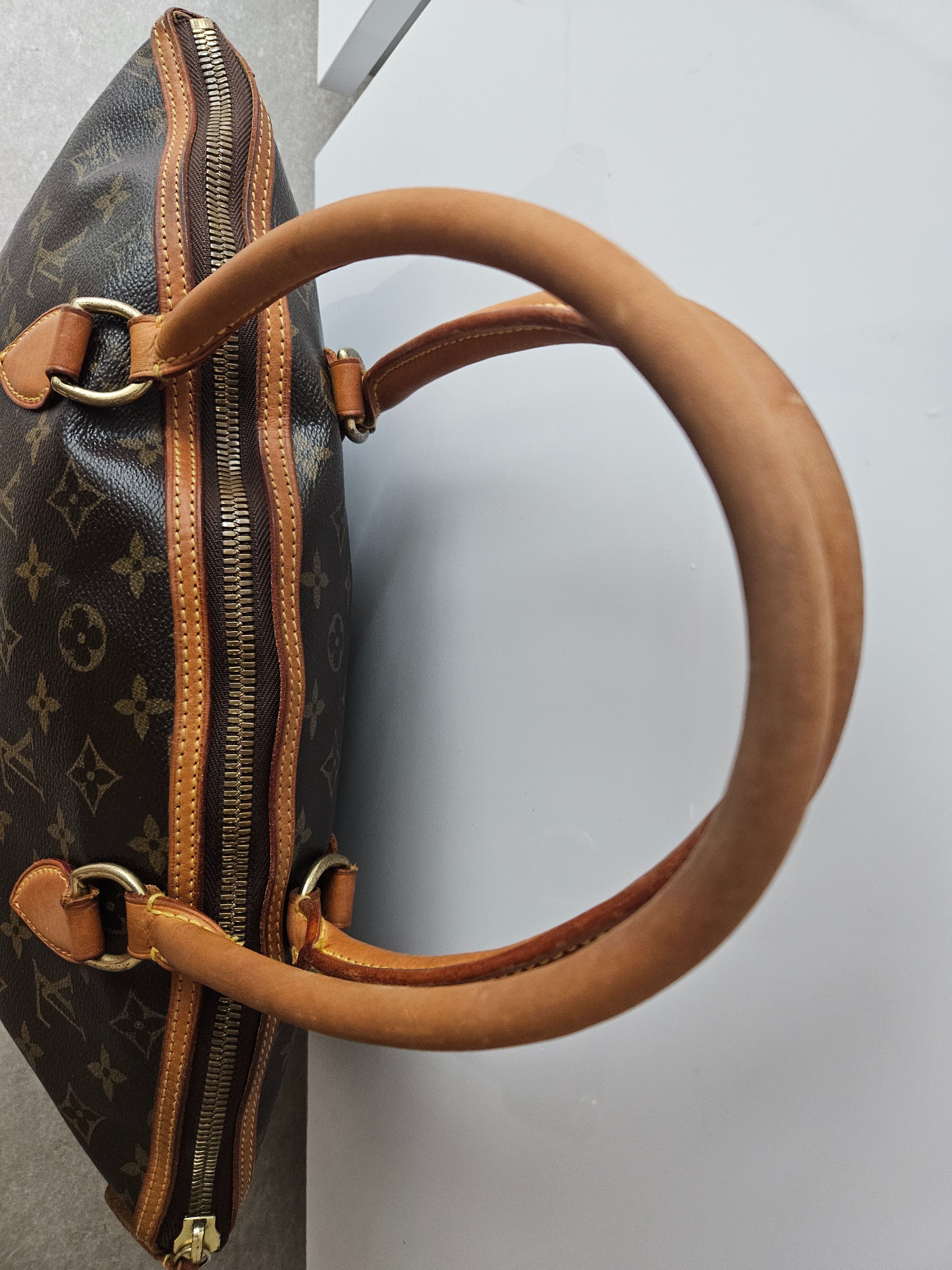 Preowned Louis Vuitton Lockit Horizontal Travel Bag beige and brown leather/canvas