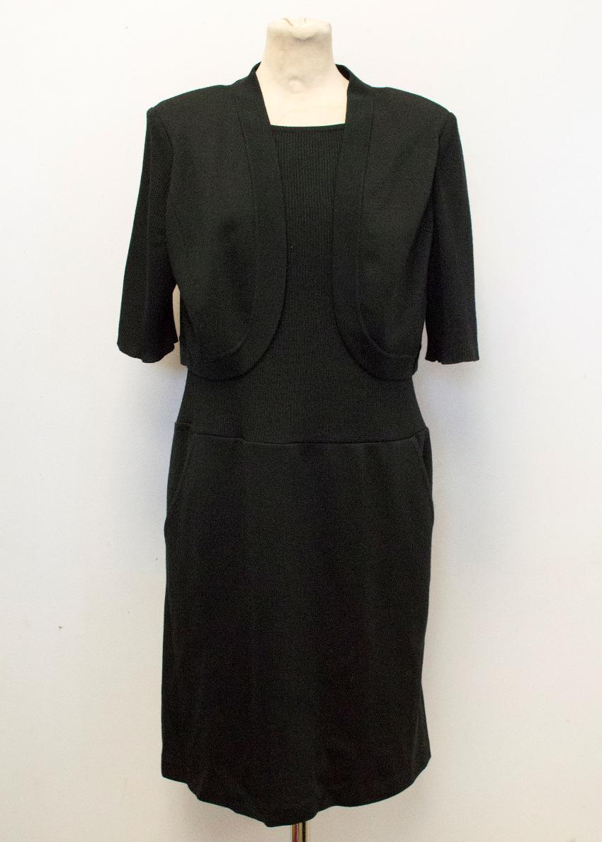 Preowned St John Black Wool Dress  Black Bolero Jacket Size S