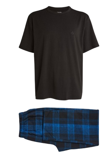 Men's Calvin Klein Plaid Cotton Lounge Set Size XL Black and Blue cotton-elasthane