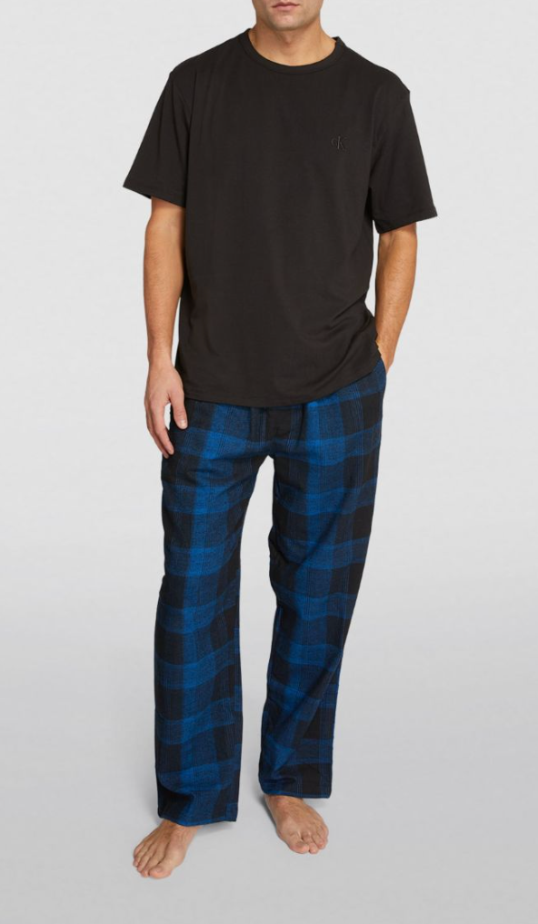 Men's Calvin Klein Plaid Cotton Lounge Set Size XL Black and Blue cotton-elasthane