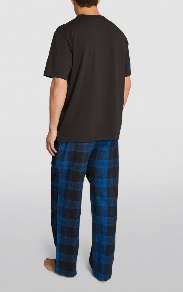 Men's Calvin Klein Plaid Cotton Lounge Set Size XL Black and Blue cotton-elasthane