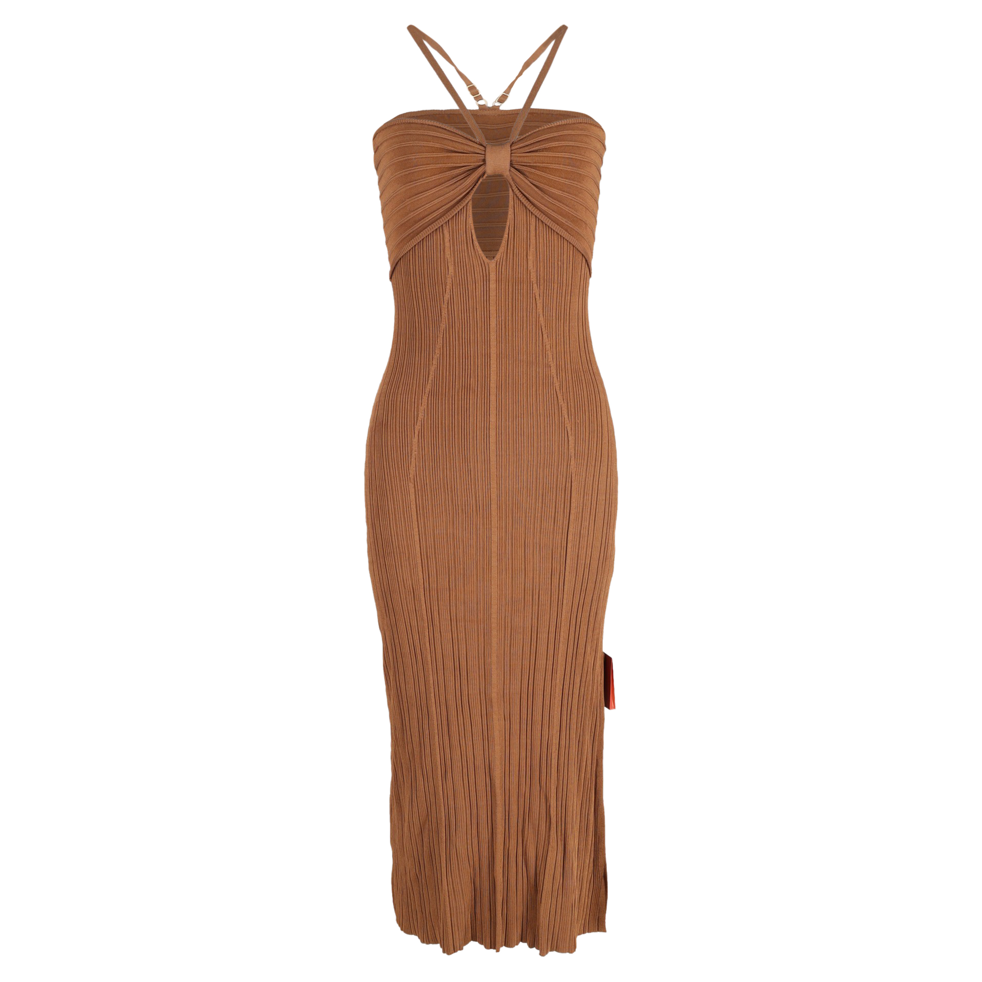 Preowned Cult Gaia Brown Ribbed  Elfreda Midi  Dress Size L brown | ochre others