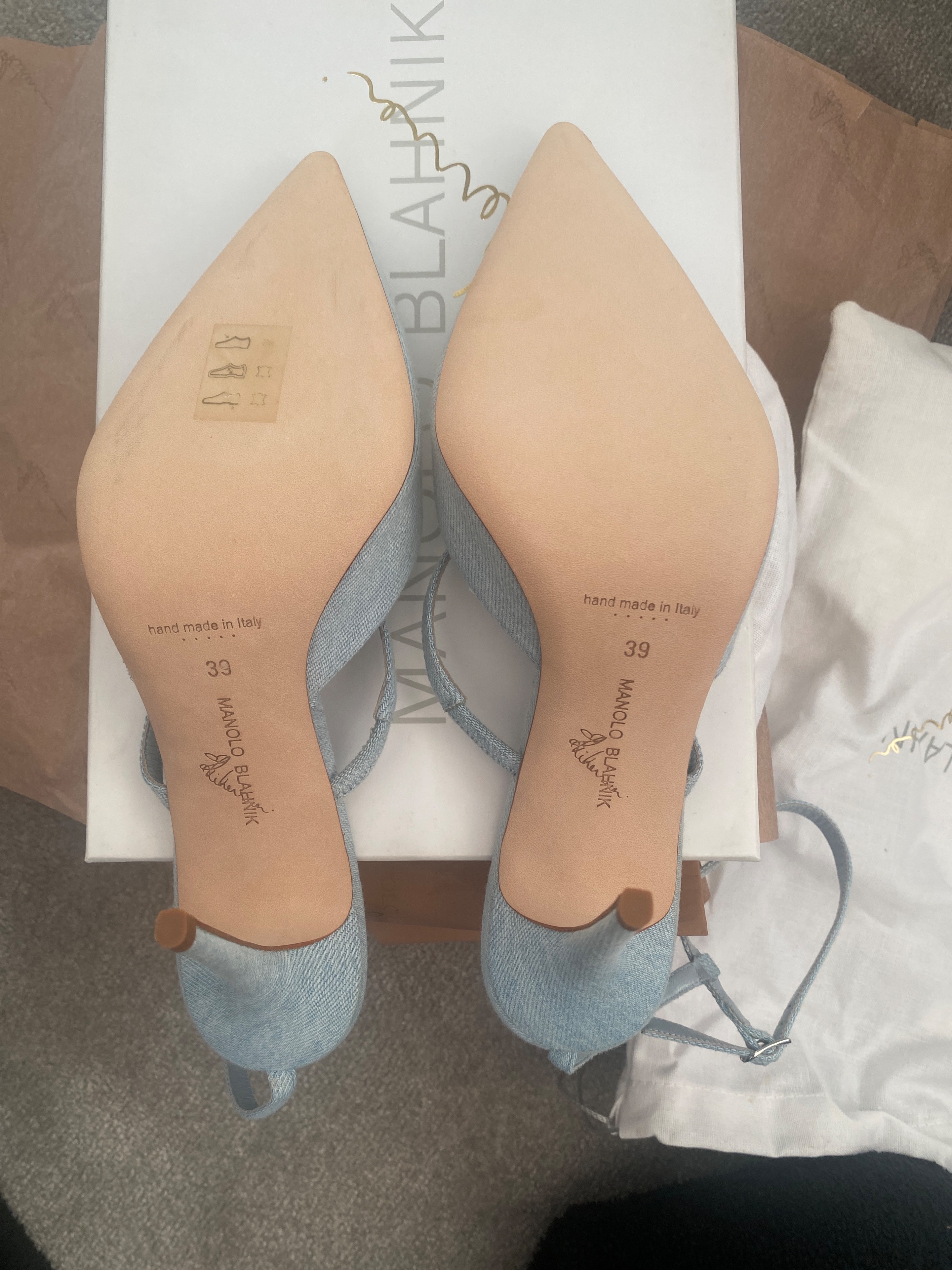 Manolo Blahnik x Rihanna Sea Salt Denim Sandals Size 39