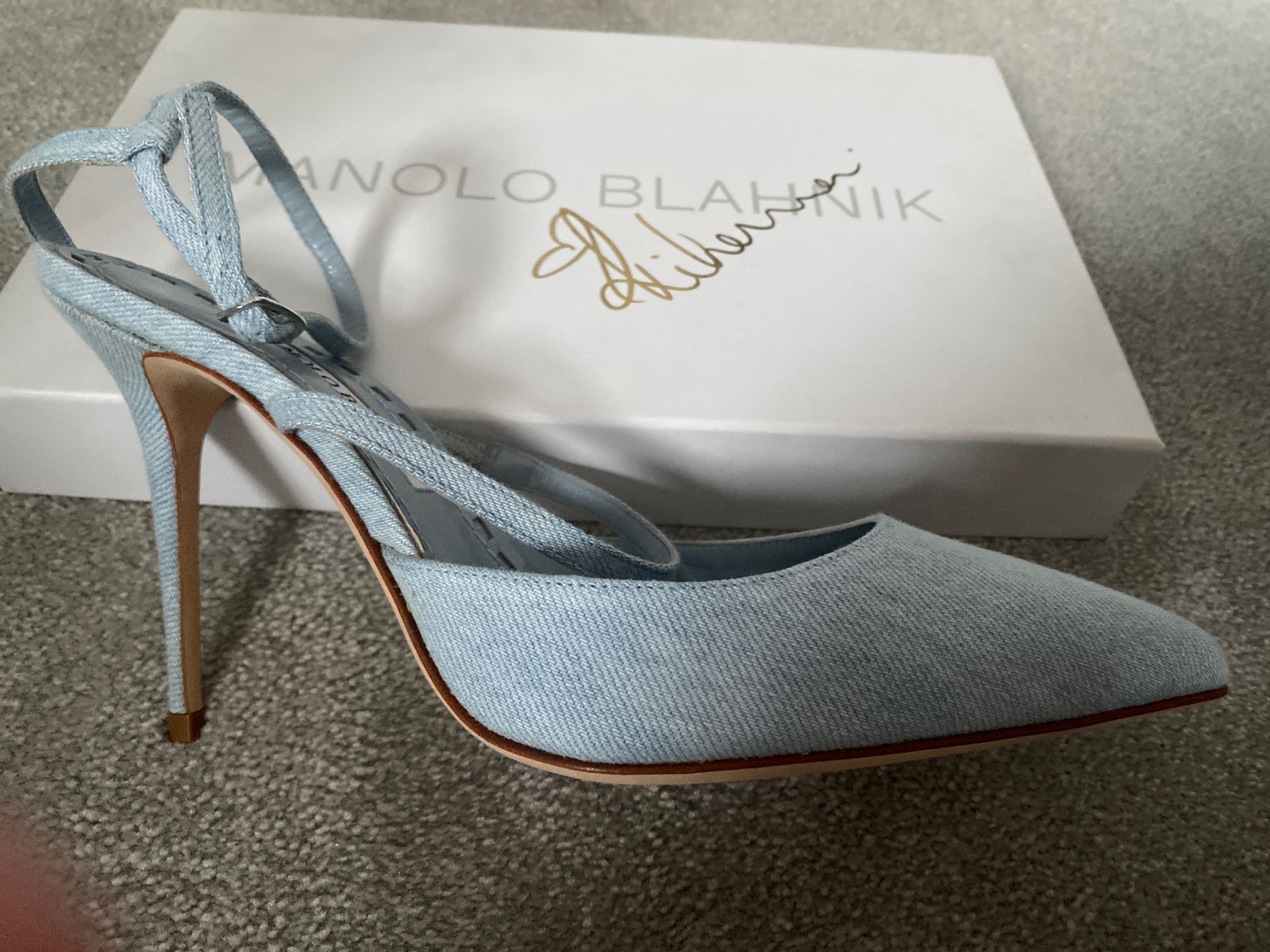 Manolo Blahnik x Rihanna Sea Salt Denim Sandals Size 39