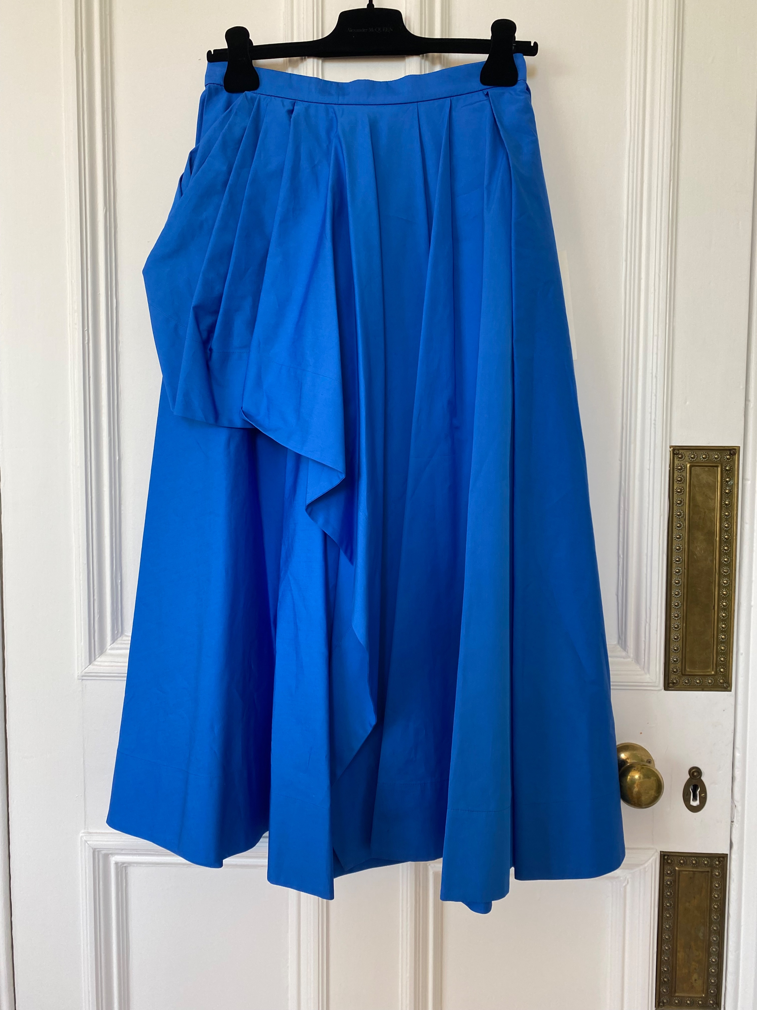 Alexander McQueen Blue Draped Midi Skirt Size S polyester