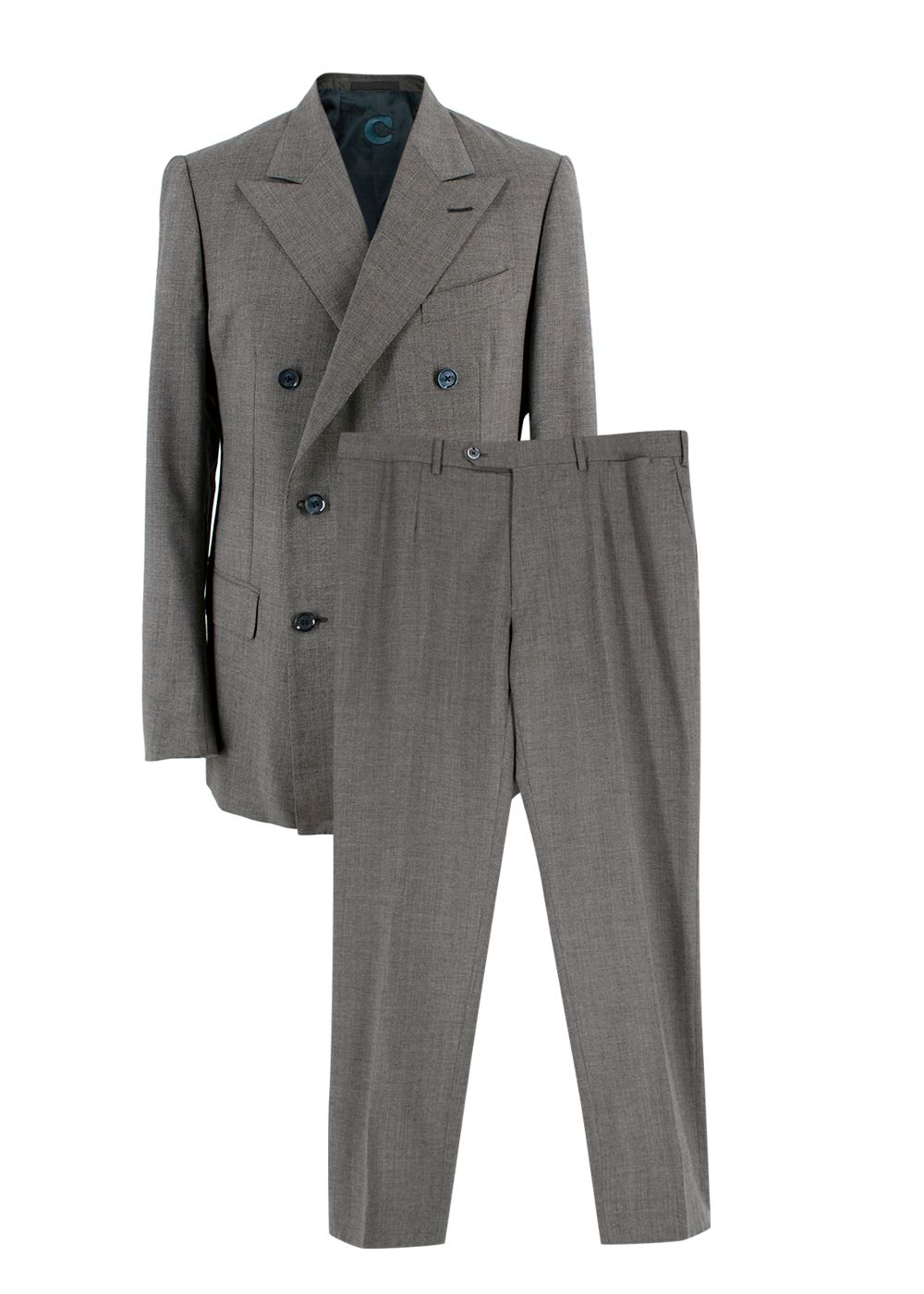 Men's Preowned Caruso Grey Double Breasted Suit Size XL cupro