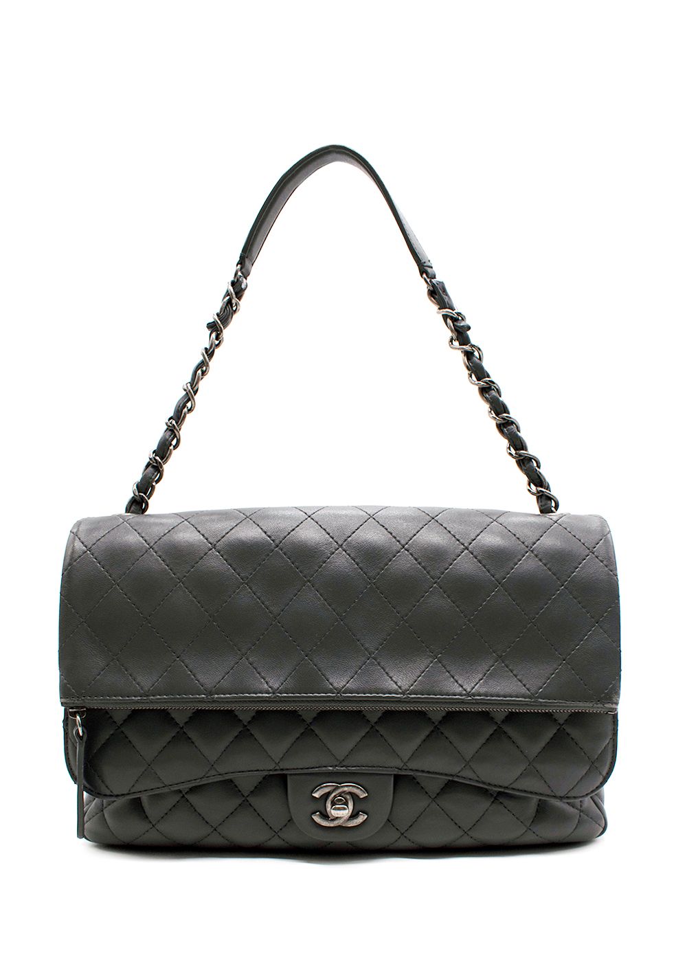 Chanel Grey Jumbo Double  Zip Flap Bag