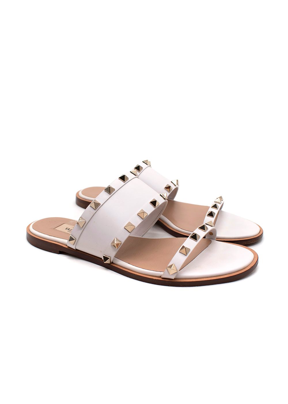 Preowned Valentino Garavani White Leather The Rockstud Sandals Size 37