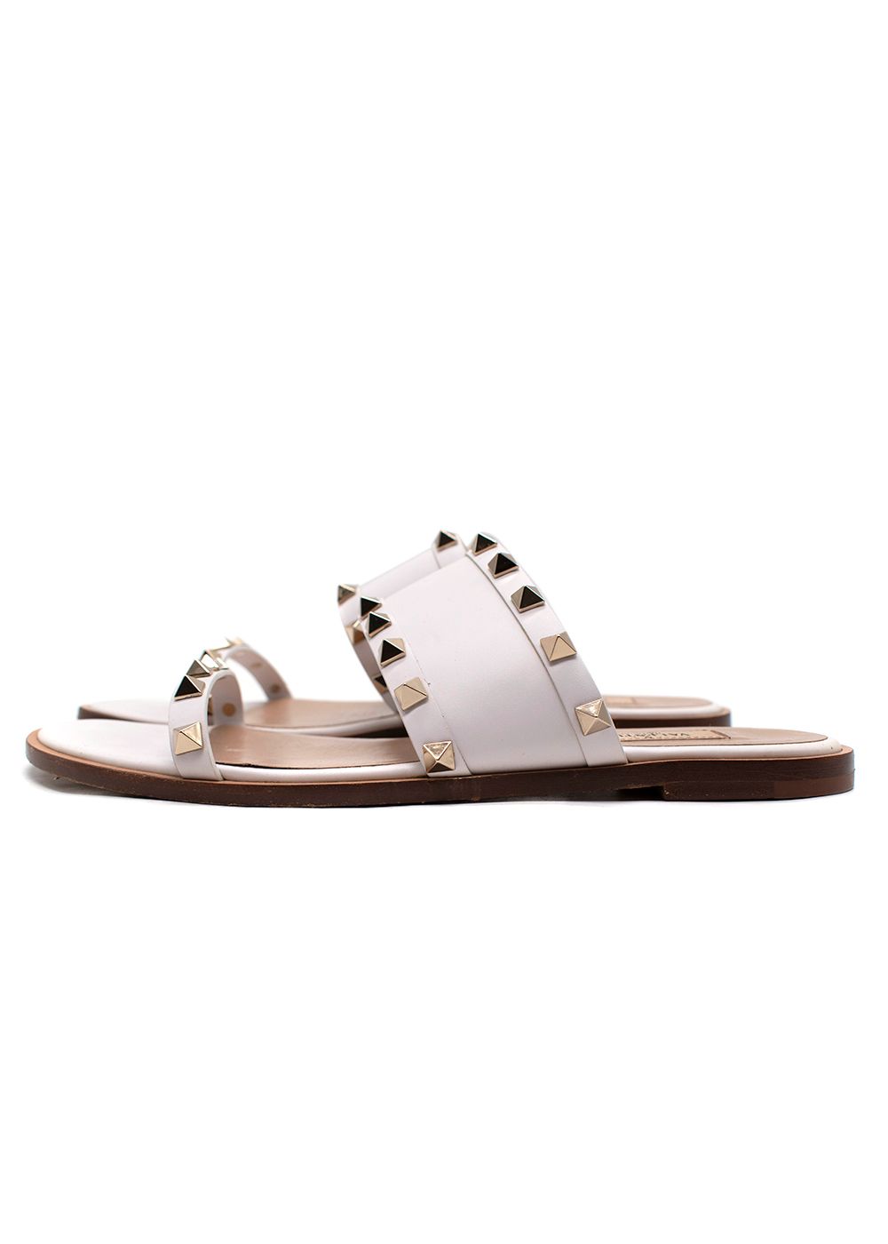 Preowned Valentino Garavani White Leather The Rockstud Sandals Size 37