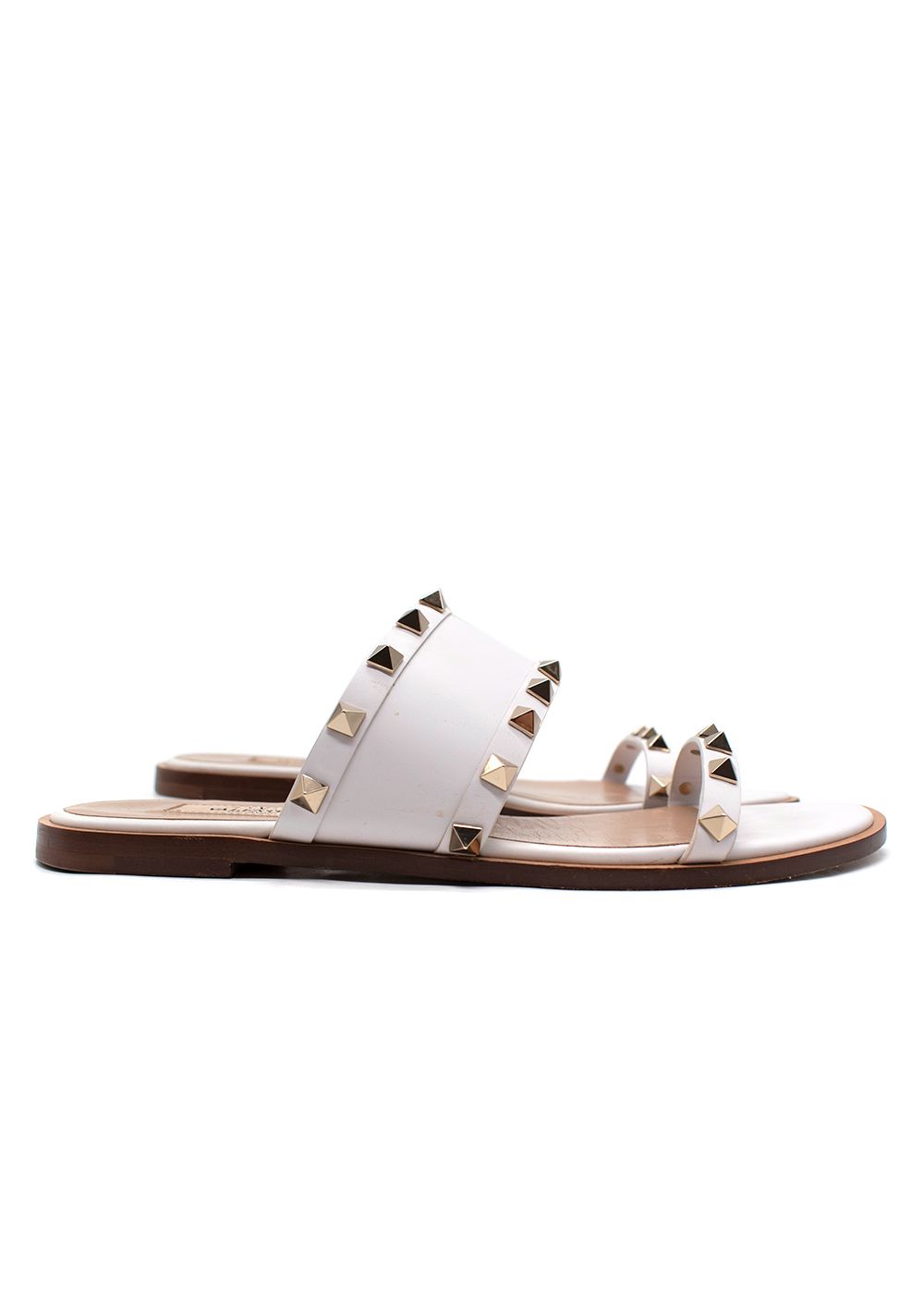 Preowned Valentino Garavani White Leather The Rockstud Sandals Size 37