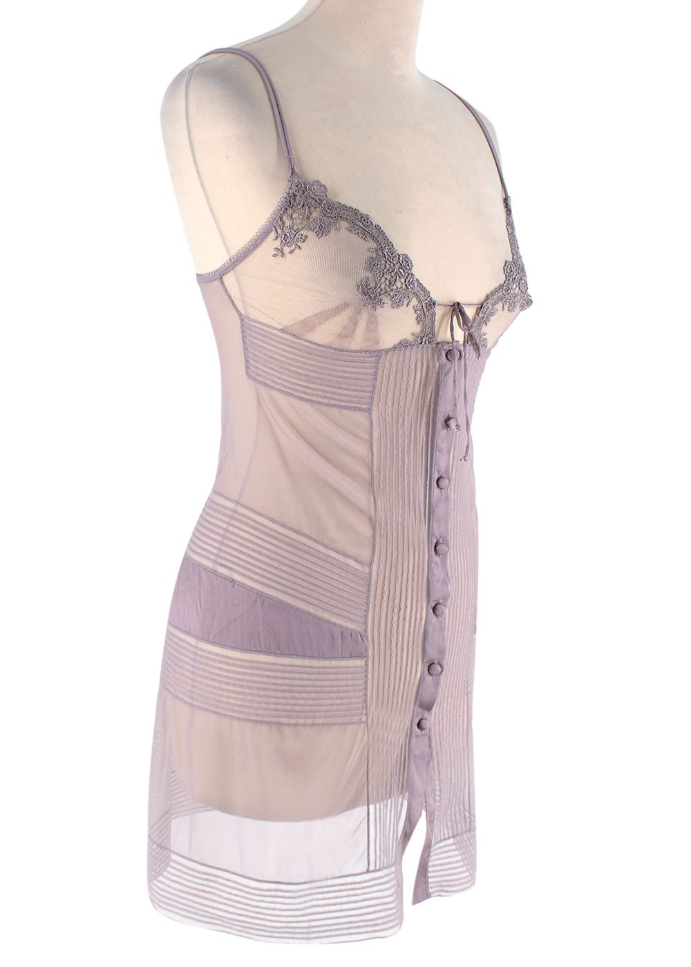 Preowned Lilac Mesh Button Down Sheer Slip Dress Size S nylon