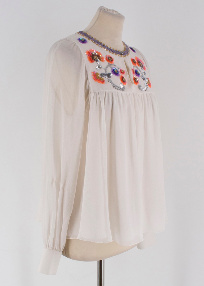 Matthew Williamson Silk Floral Sequin Embellished Blouse Size XS Cream