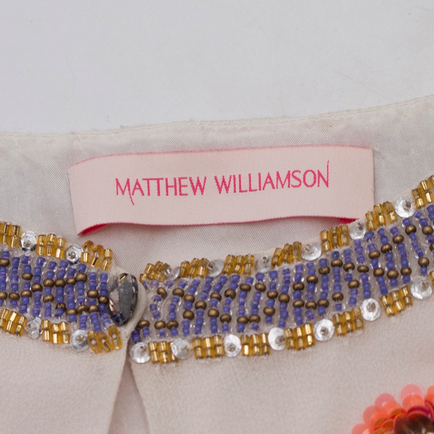 Matthew Williamson Silk Floral Sequin Embellished Blouse Size XS Cream