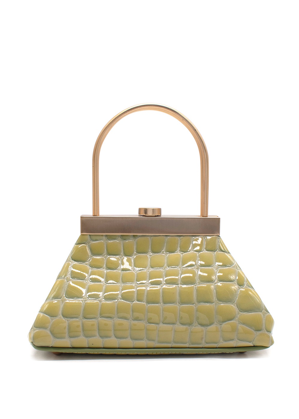 Preowned Cult Gaia Green Croc Embossed Leather Estelle Handbag Green and Gold bovine leather