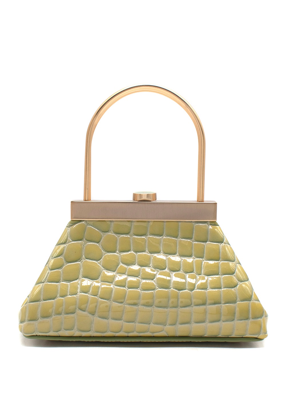 Preowned Cult Gaia Green Croc Embossed Leather Estelle Handbag Green and Gold bovine leather