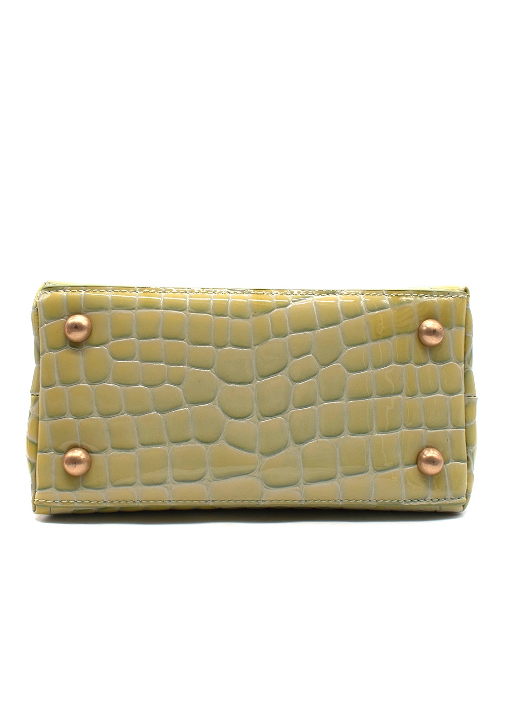 Preowned Cult Gaia Green Croc Embossed Leather Estelle Handbag Green and Gold bovine leather