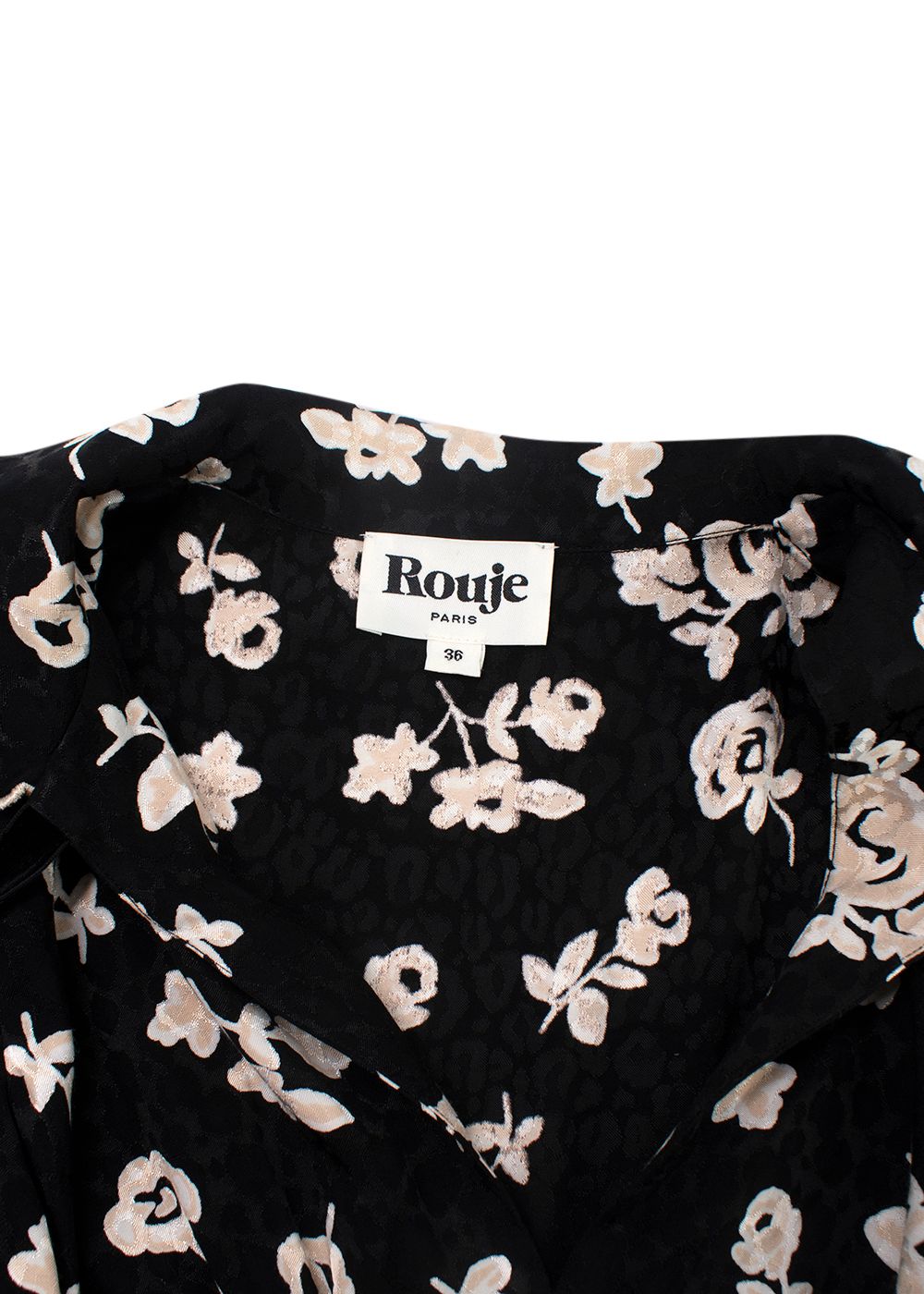 Rouje Black and Cream Floral V-Neck Dress Size XS Black / Cream viscose