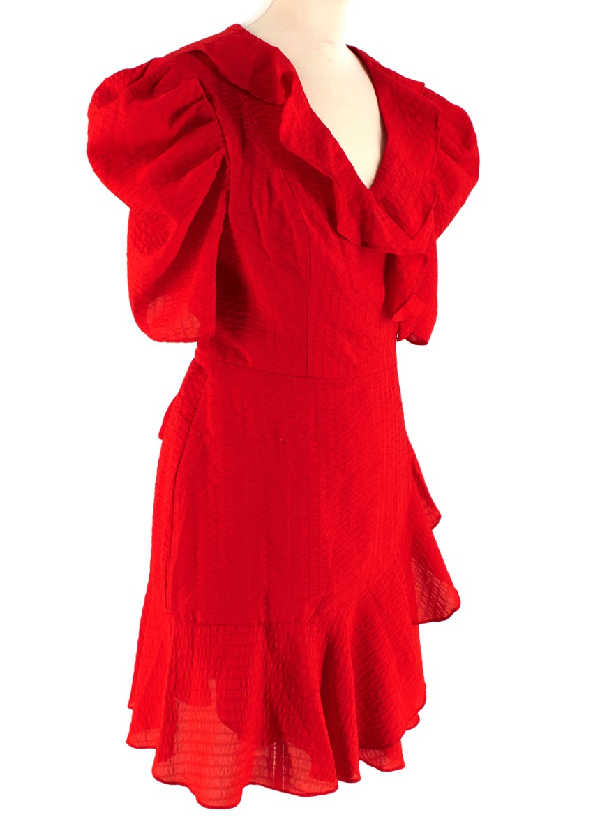 C/MEO Collective Red Advance Ruffle Wrap Dress Size L polyester