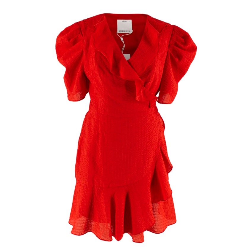 C/MEO Collective Red Advance Ruffle Wrap Dress Size L polyester