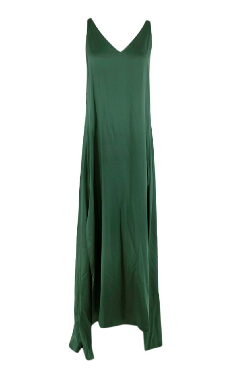 Preowned Rosetta Getty Emerald Silk Low Back Gown Size XS emerald green dark green