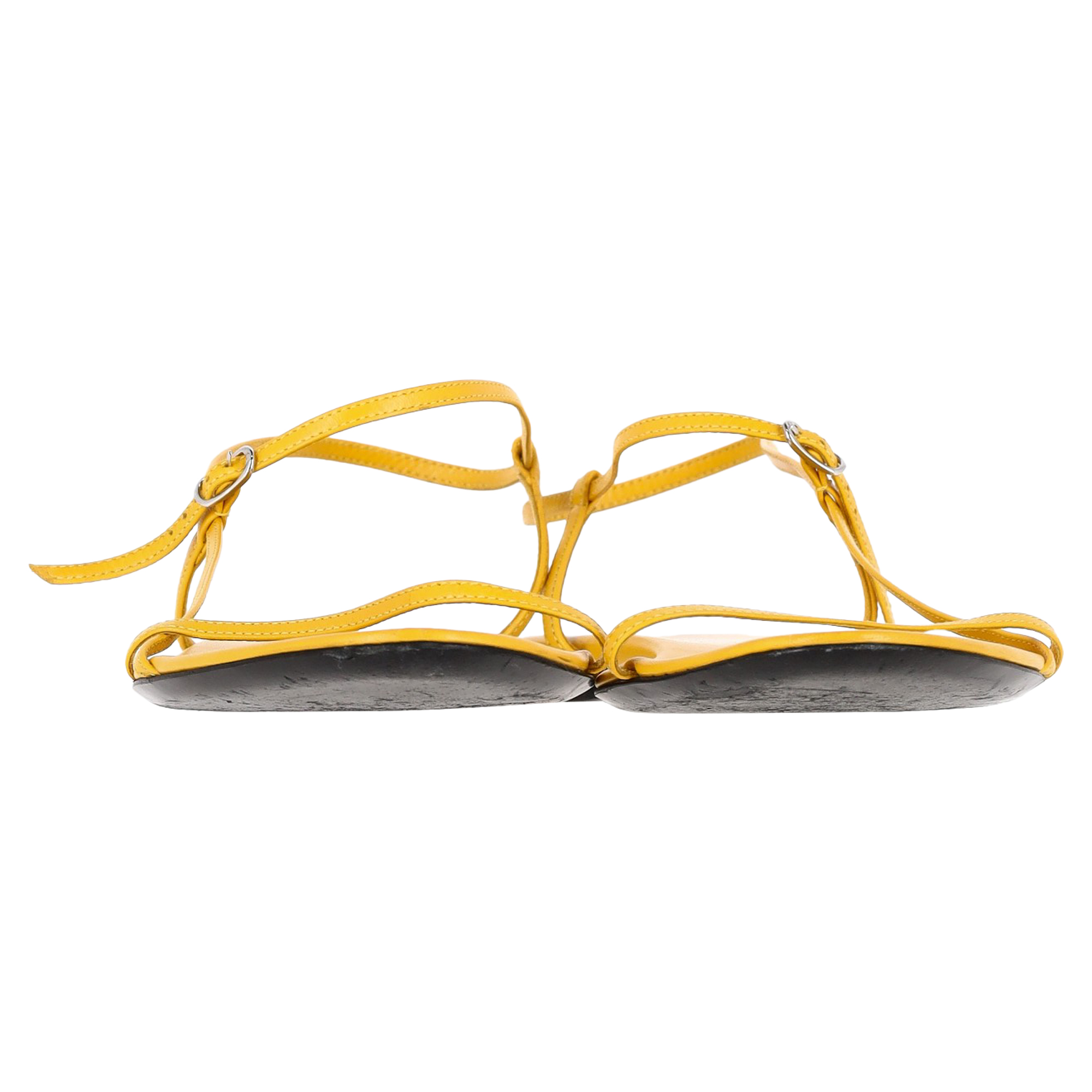 Preowned The Row Yellow Leather Slingback Flat Sandals Size 40