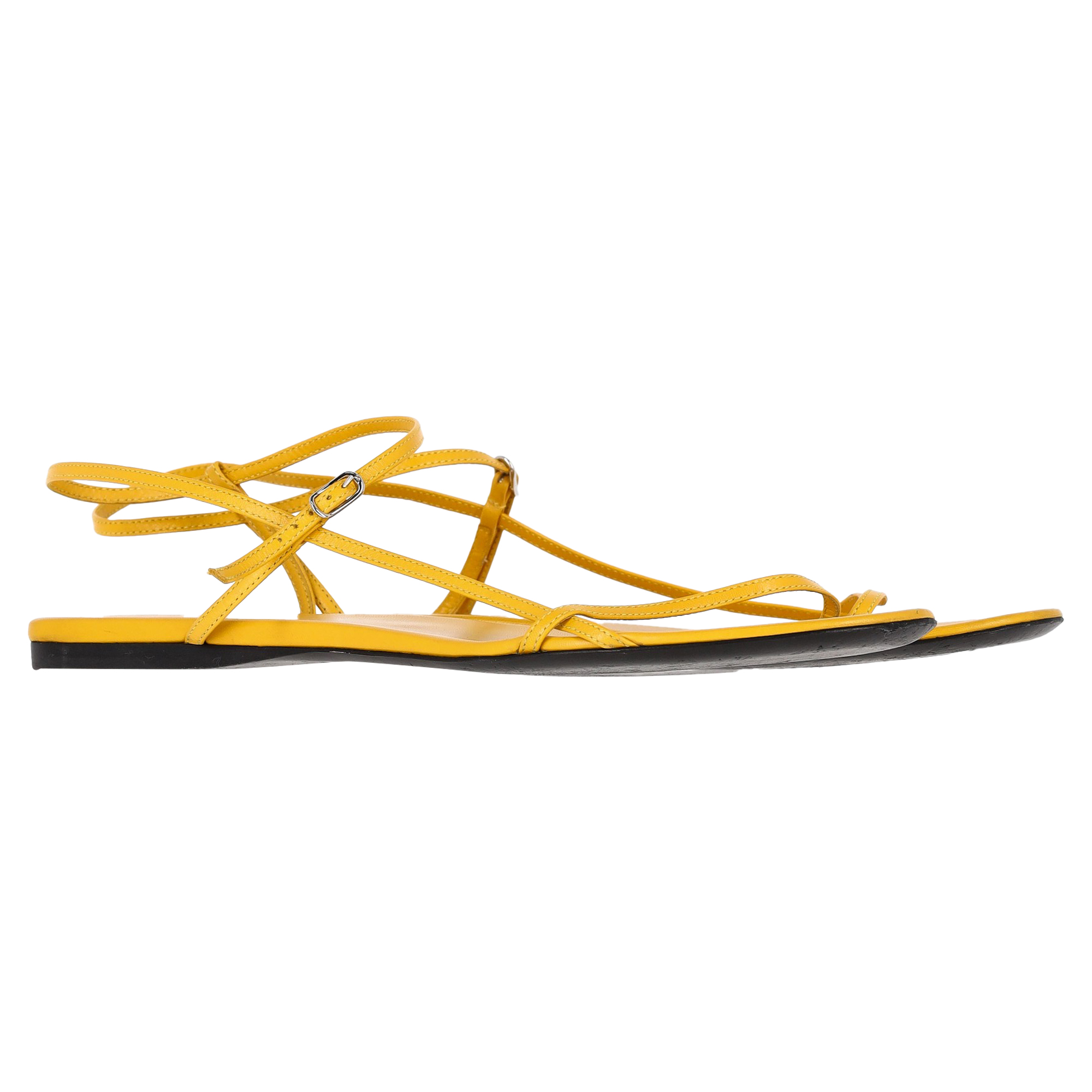 Preowned The Row Yellow Leather Slingback Flat Sandals Size 40